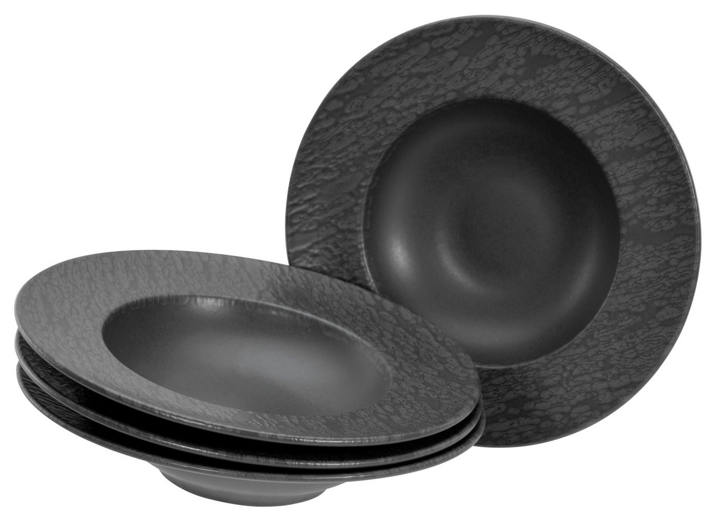 CreaTable Pastateller Schiefer Black, Pasta Gourmetteller Set 4-tlg, (4 St), Teller Set, Seidenmatte Spezialglasur, Ausdruckstarkes Relief