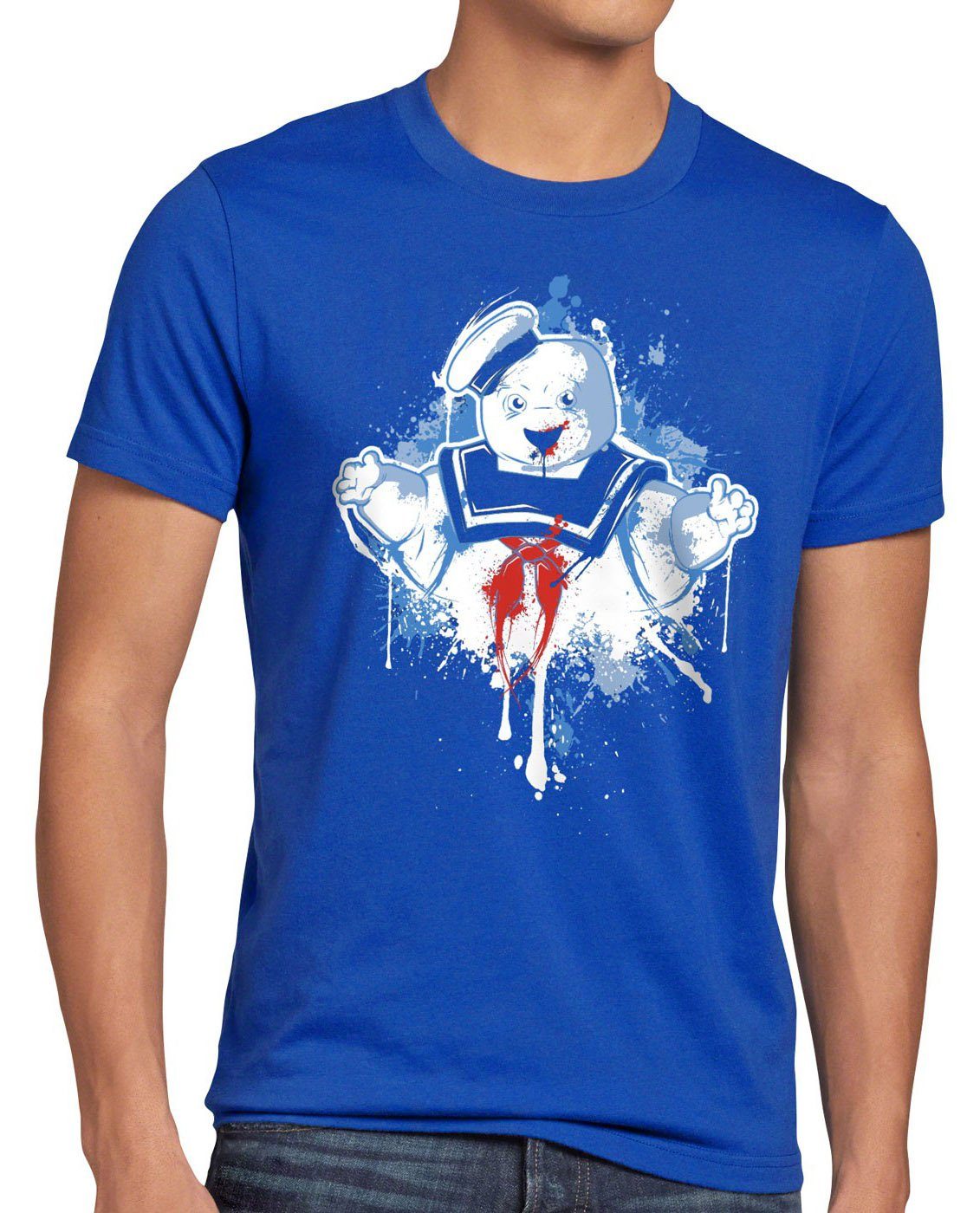 style3 Print-Shirt Herren T-Shirt Marshmallow geisterjäger schaumzucker ghostbusters kino blau