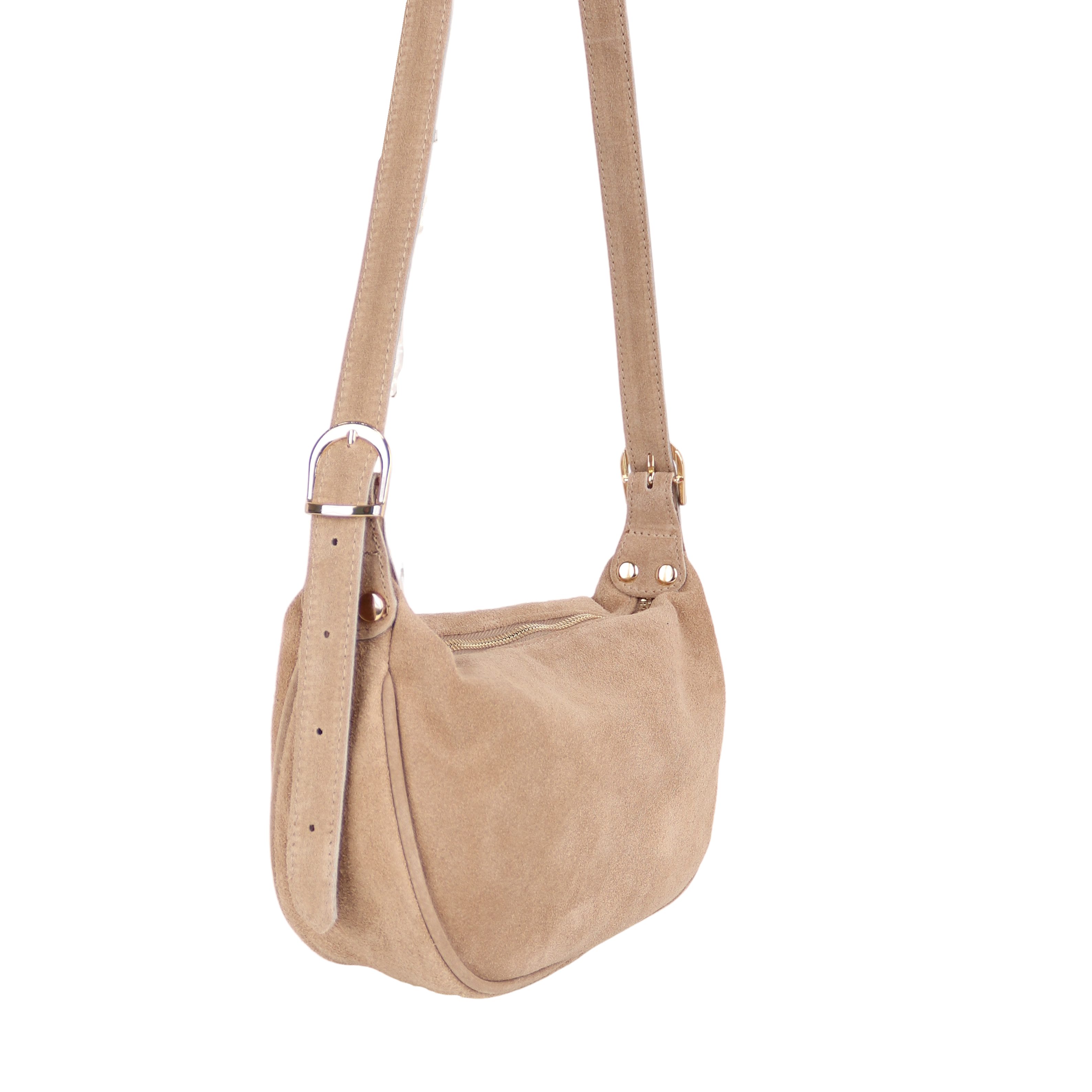 MIRROSI Umhängetasche Damen Crossbody Bag, Wildleder Echtleder Made In Italy, Mittelgroße Damen Tasche 26x16x10cm