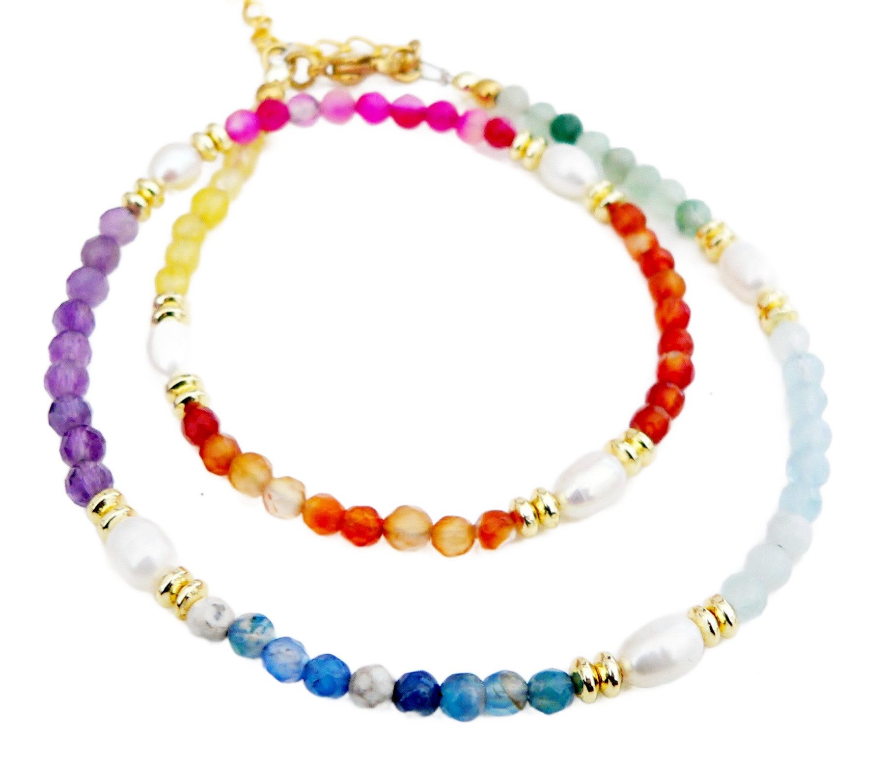 traumschmuck Collier 801c Chakra-Halskette Edelstein facettiert bunt multicolor goldfarben (inkl Schmuckbox), handgefertigt, Made in Germany