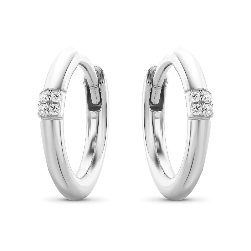 Miore Klappcreolen für Damen aus 925 Sterling Silber mit 8 Zirkonia 0,08 ct, 13 mm Durchmesser und 2 mm Breite