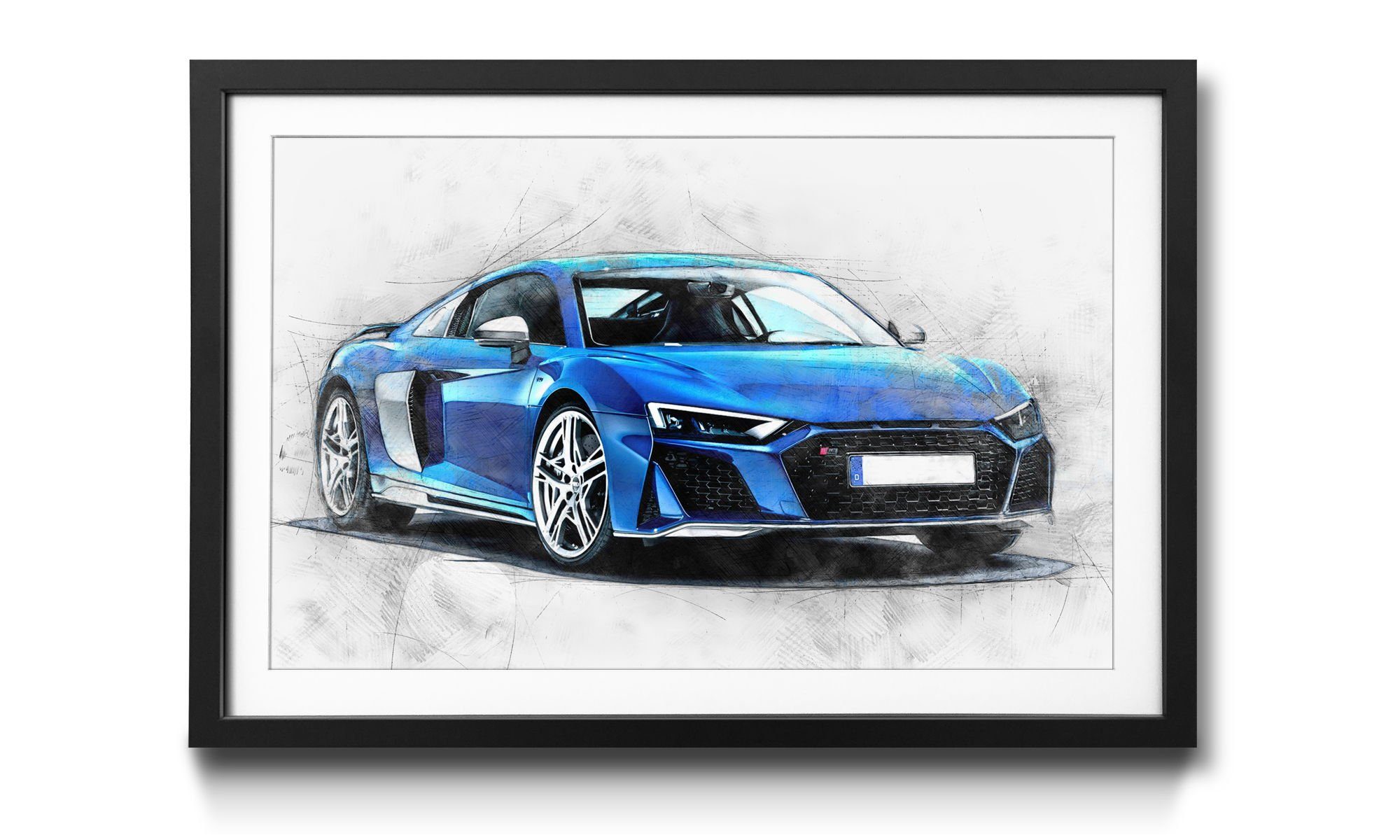 WandbilderXXL Bild mit Rahmen Shaped Blue, Auto, Wandbild, in 4 Größen erhältlich