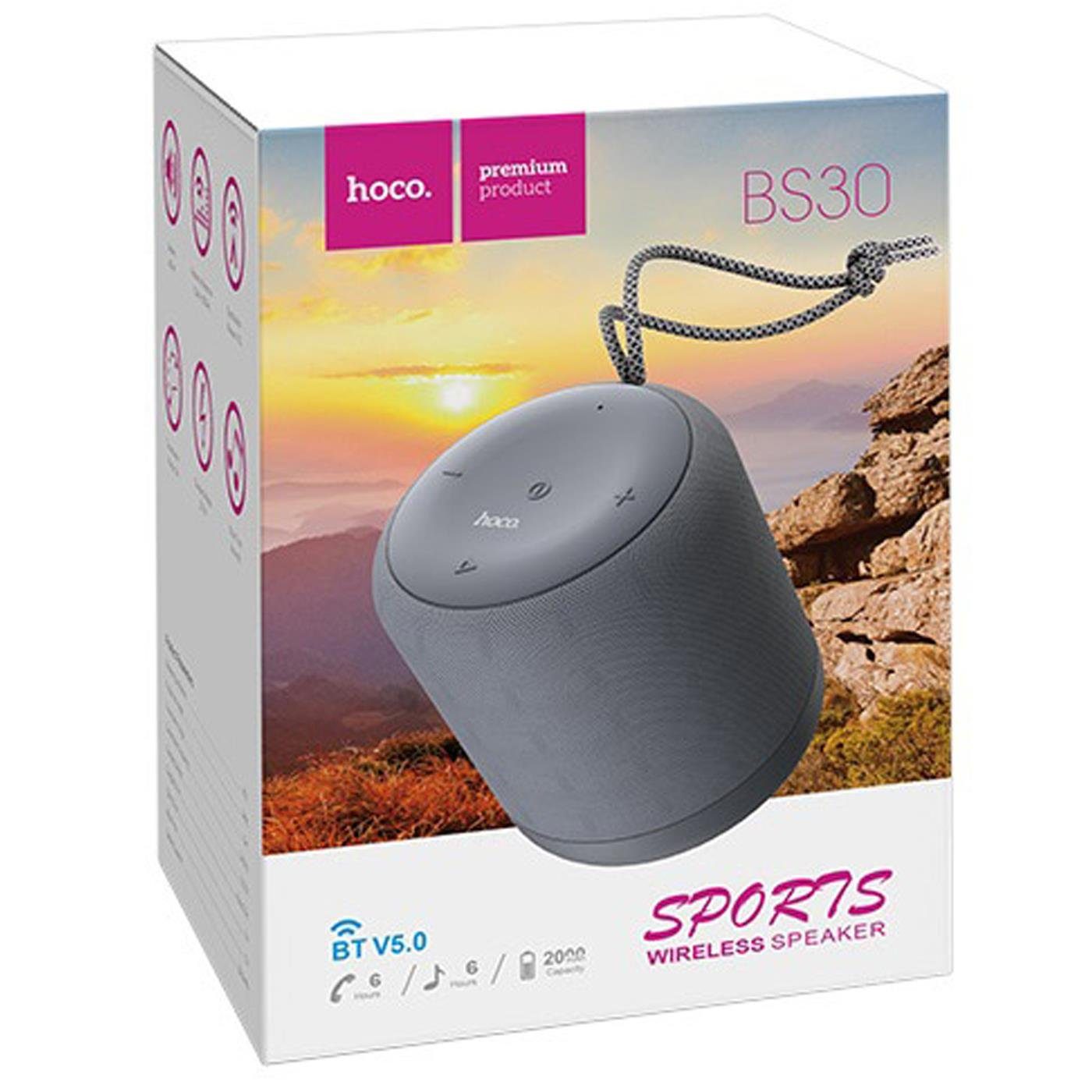 HOCO BS30 Bluetooth V 5.0 Portable-Lautsprecher Sound AUX Robust) 1 (5 Grau W, Akku tragbar MicroSD Premium Lautsprecher Slot