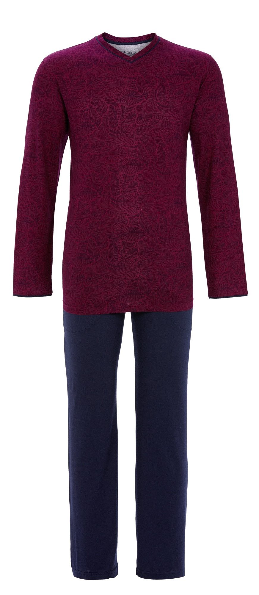 Ringella Pyjama mit V-Ausschnitt und fein gemustertem Oberteil mit Kontrastpaspel-Details