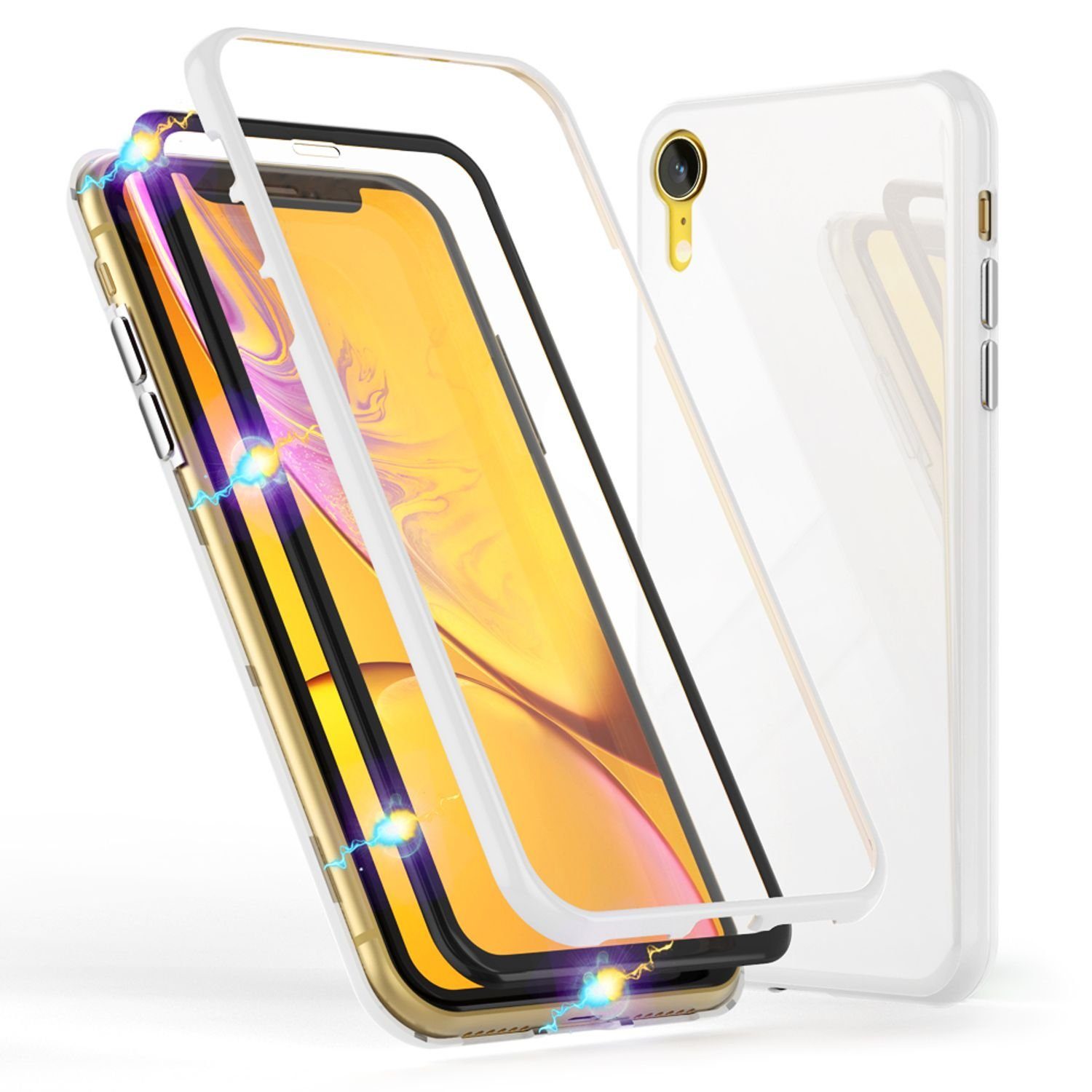 Nalia Smartphone-Hülle Apple iPhone XR, 360 Grad Hartglas Hülle / Etui mit magnetischem Rahmen & Displayschutz