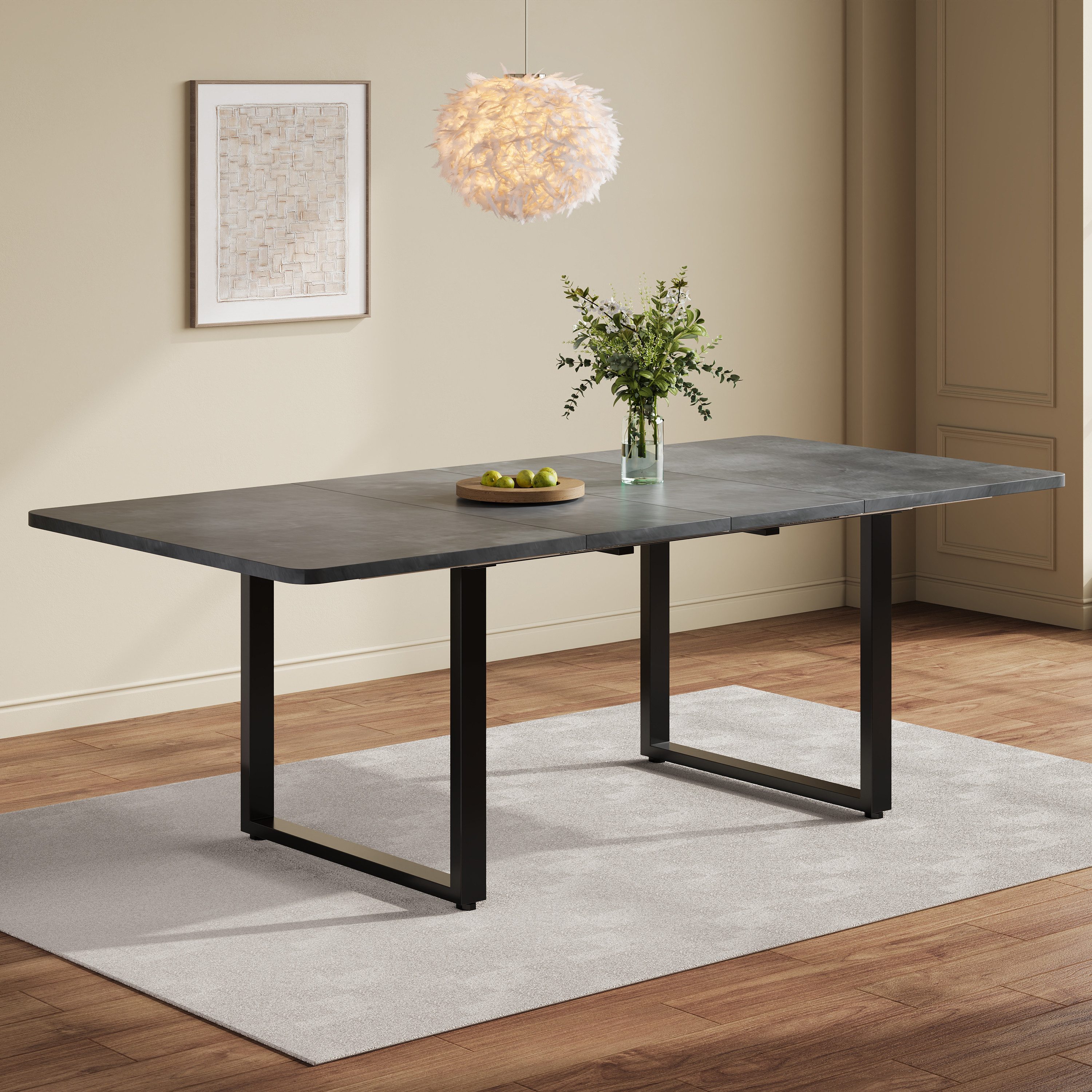Flieks Esstisch ausziehbarer Tisch in 3 Größen (Länge 140-180-220/T80/H75 cm, 1-St., 1 Tisch), erweiterbar Küchentisch rechteckig Schreibtisch im Industriestil Grau