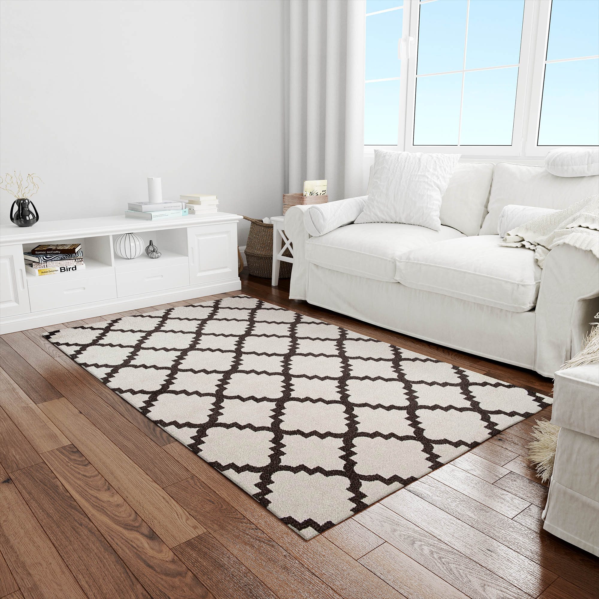 Jungengel Teppich Moderner Teppich mit geometrischem Muster – Creme Schwarz günstig online kaufen