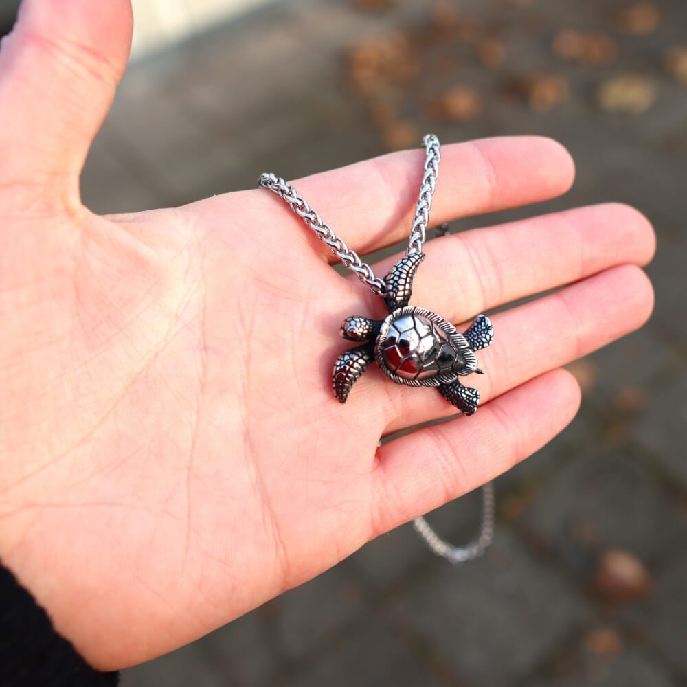 DALMARO Edelstahlkette Lederkette Edelstahl 316 TURTLE, Kette mit Anhänger inkl. Schmuckschachtel