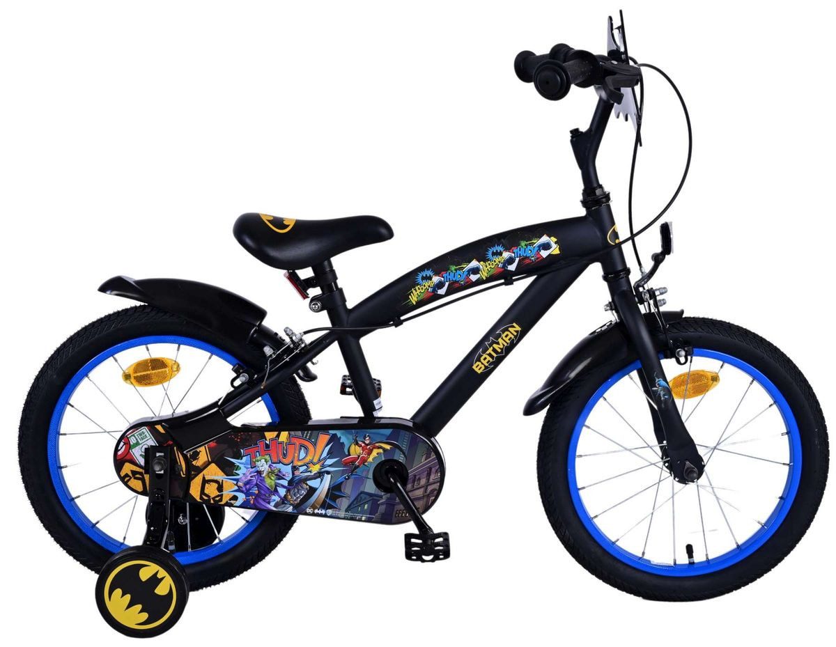 Volare Kinderfahrrad 16" 16 Zoll Kinder Jungen Fahrrad Rad Bike Kinderrad Batman 20589-FW16, Stützräder, Kettenschutz, Schutzbleche
