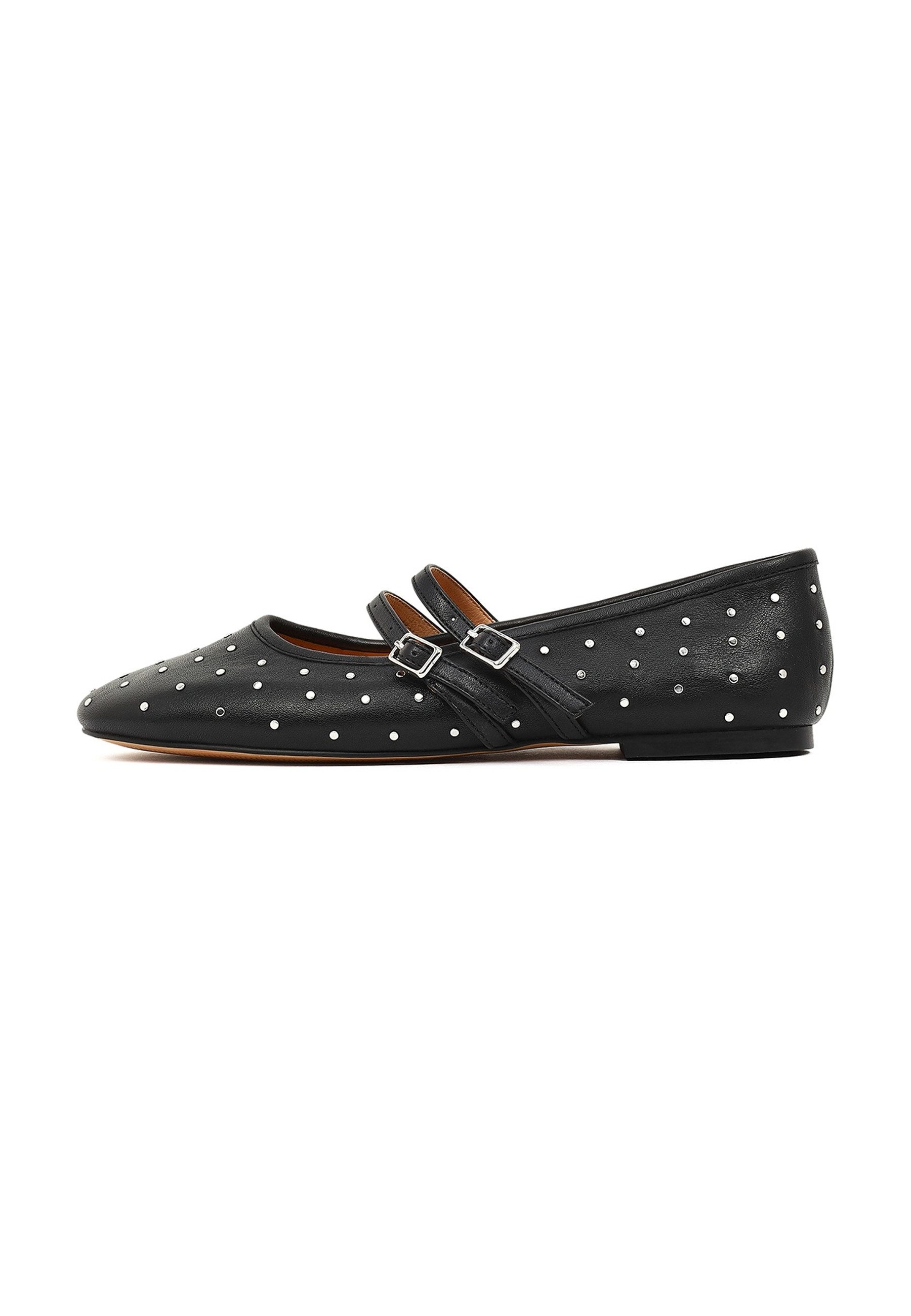 Derimod Ballerinas aus Leder Ballerina Echtes Leder, TPU-Sohle, Schnallenriemen, Nietenverzierung