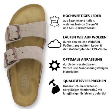 AFS-Schuhe 2100 Zweischnaller Pantolette für Damen mit Fußbett, bequeme Sandalen aus Leder