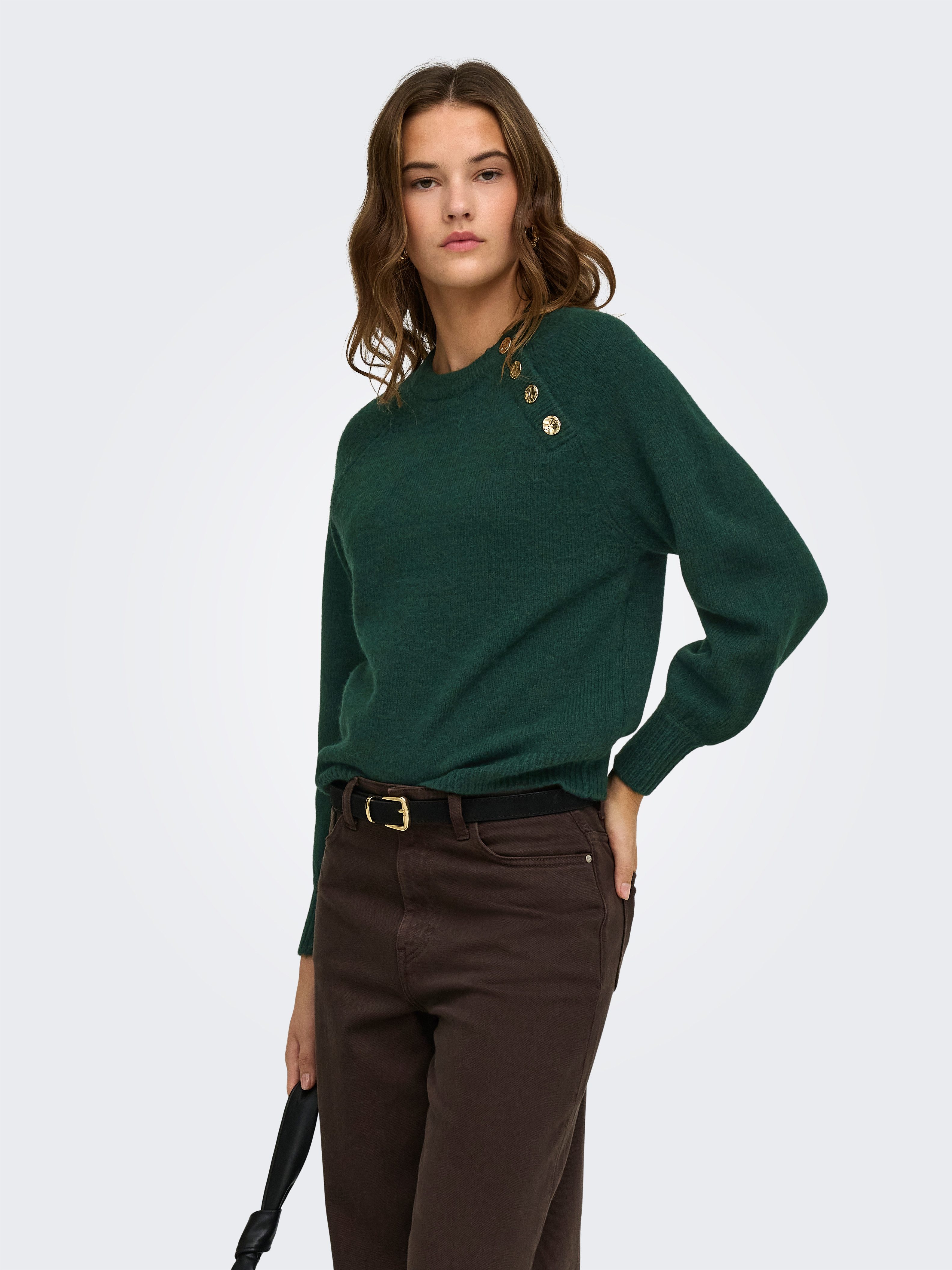 ONLY Rundhalspullover ONLEMMA LS BUTTON ONECK EX KNT Kunstfaser, regular fit