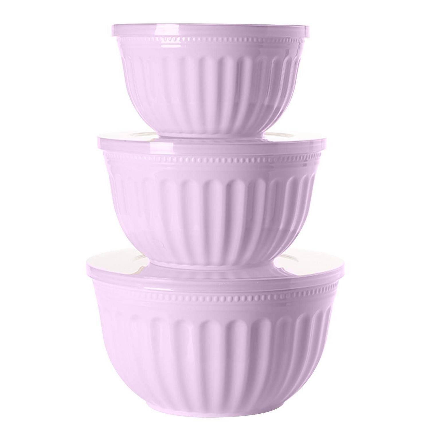 LuxusKollektion Rührschüssel Salatschüssel Set 3 teilig Rosa 2L/3L/4L, Kunststoff
