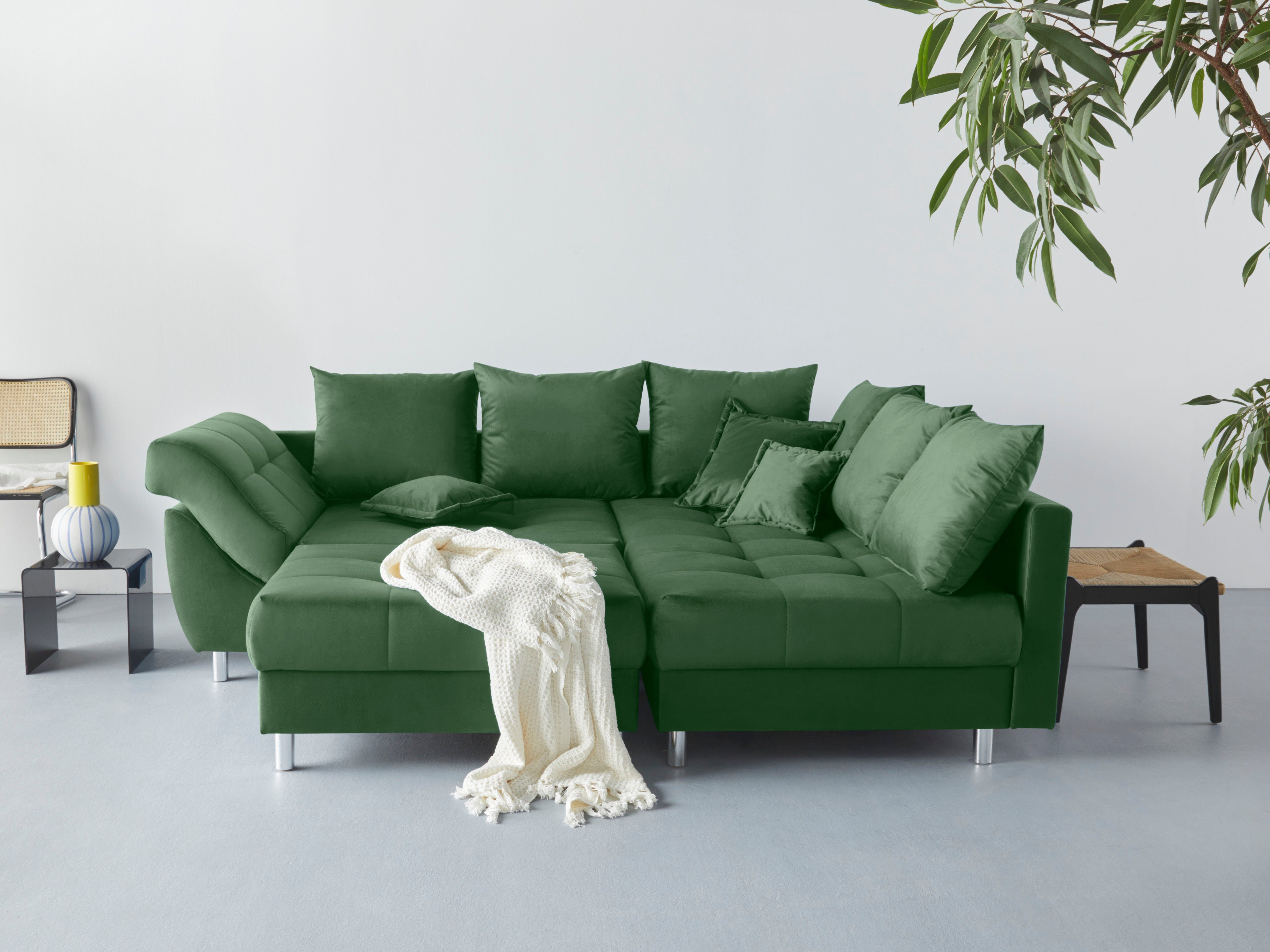 COLLECTION AB Ecksofa Innsbruck L-Form, B: 247 cm, Spar-Set, Set: Sofa & Hocker, 3 Zierkissen, Federkern