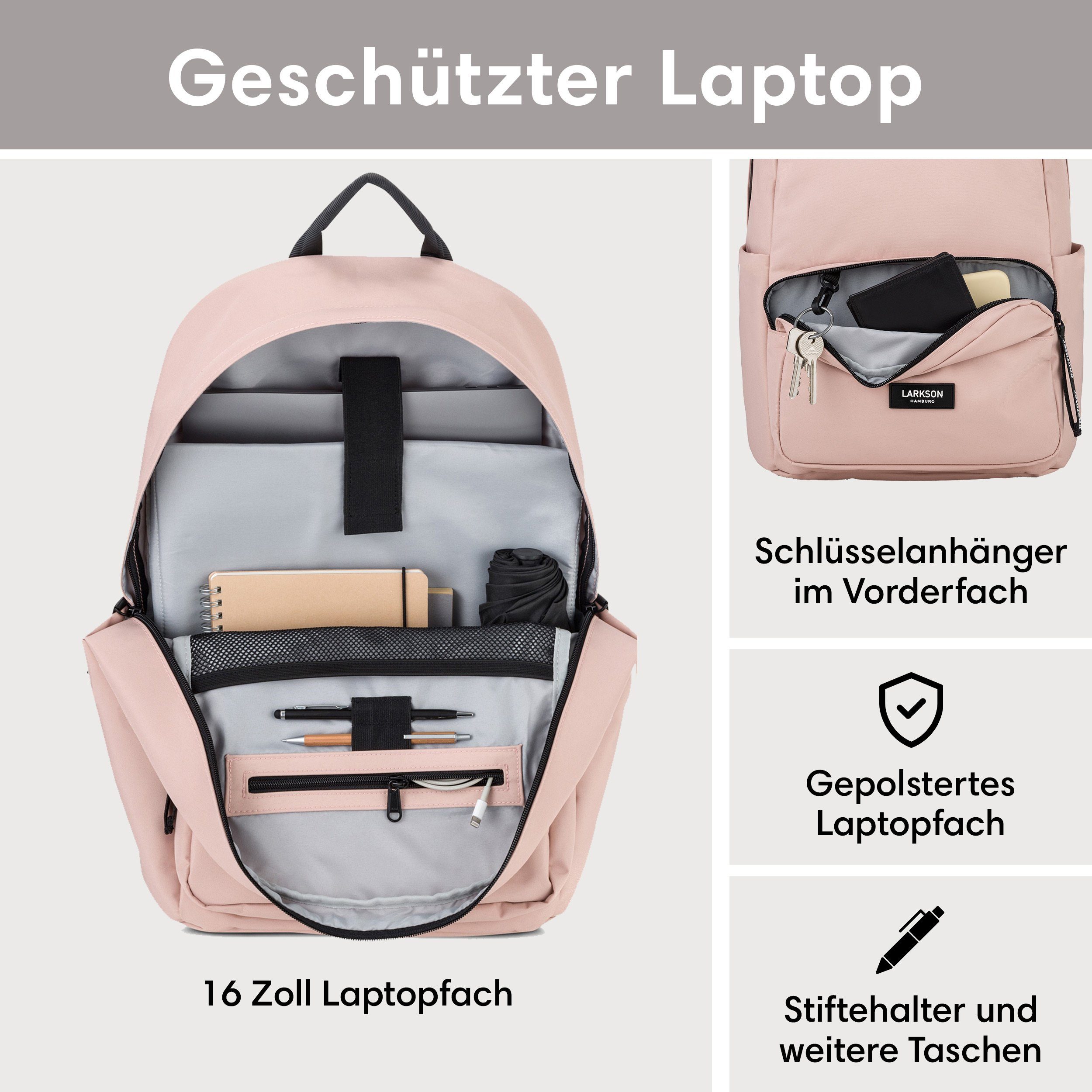 LARKSON Schulrucksack No 3 Rucksack Schule Mädchen Jungen Teenager (1-tlg), Seitentasche, Laptopfach, Wasserabweisend