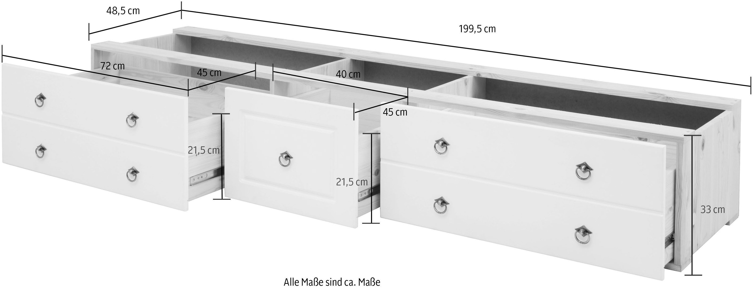 OTTO home Schubkasten Hugo, Bettkastenmodul mit 3 Schubladen für eine Bettseite, für das gleichnamige Massivholzbett, massive Kiefer, FSC®