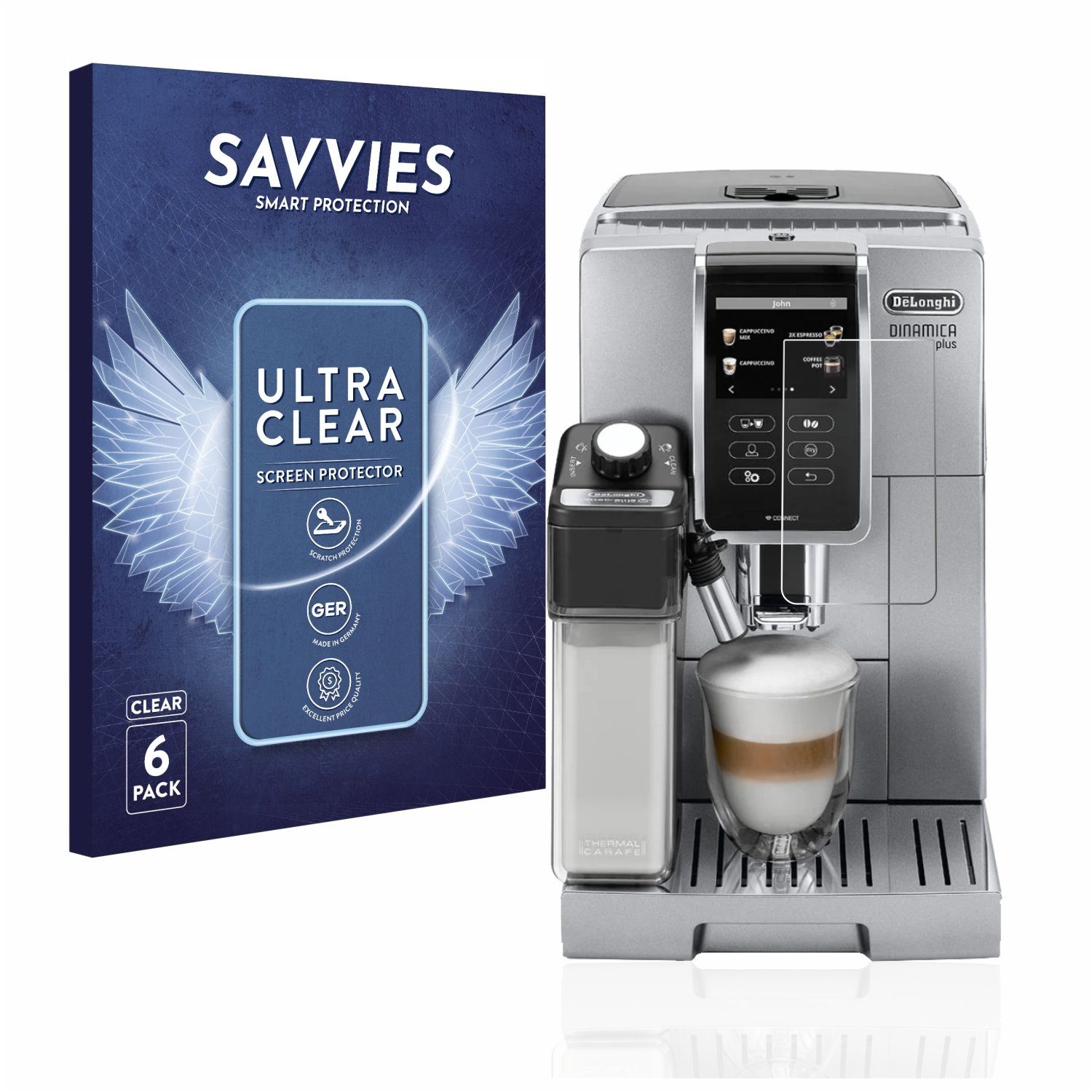 Savvies Displayschutzfolie Schutzfolie für DeLonghi Dinamica Plus ECAM370.95.T, 6 Stück, Displayschutz Schutz Folie Klar Transparent