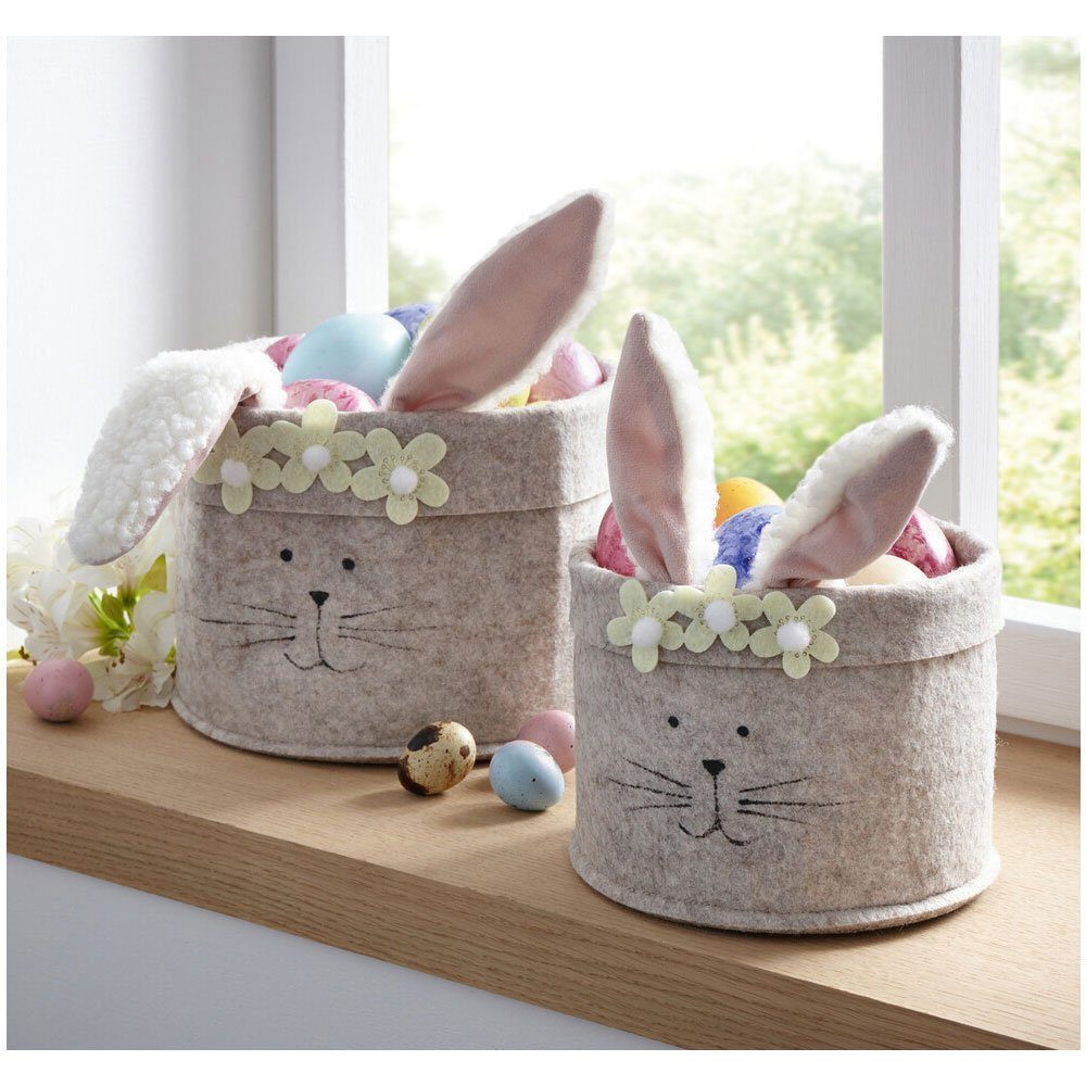 Home-trends24.de Osternest Häschen Osterhase Set Deko Ostern Aufbewahrung Füllkorb Körbchen