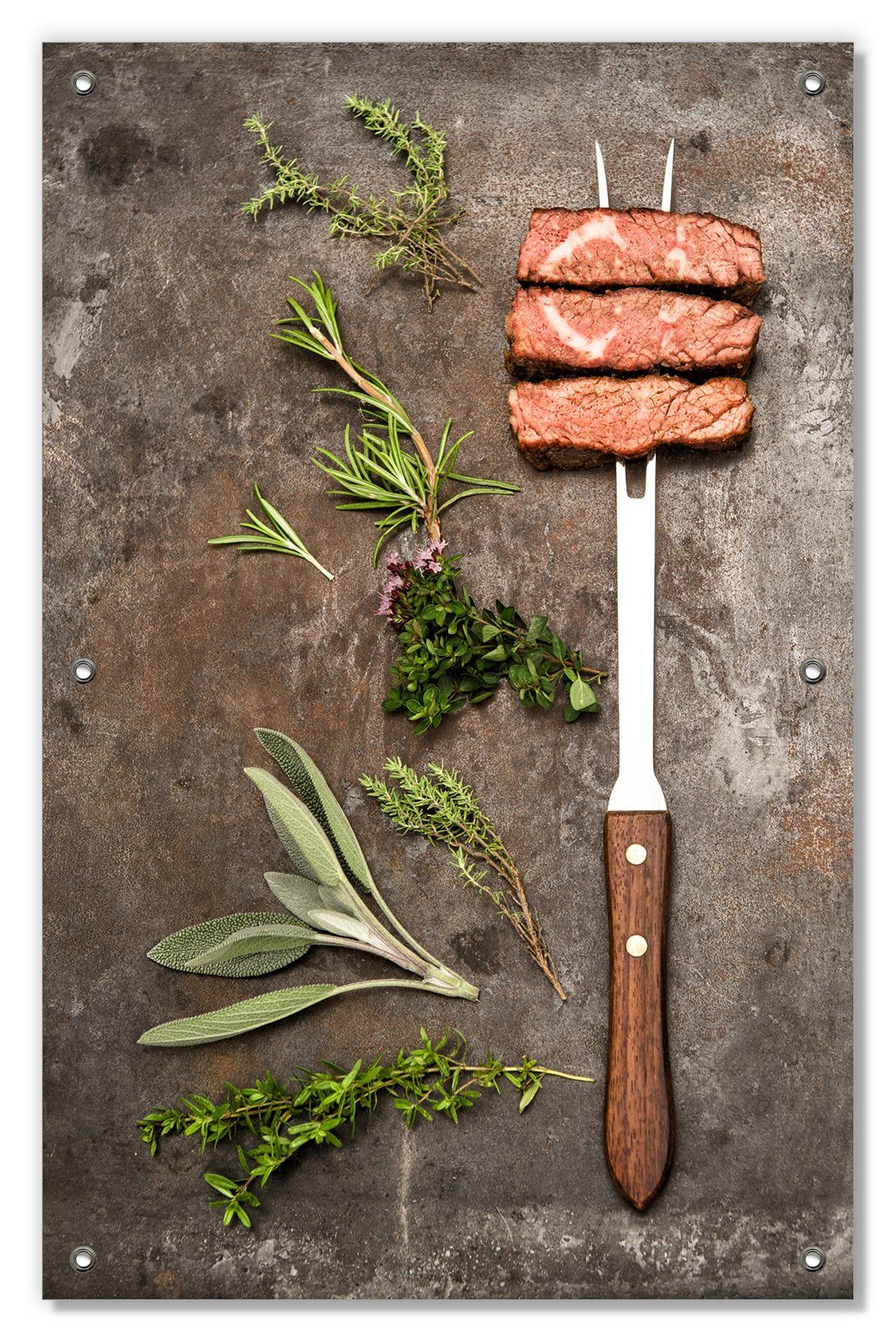 Wallario Sonnenschutz Grillfleisch mit frischen Kräutern, blickdicht ...