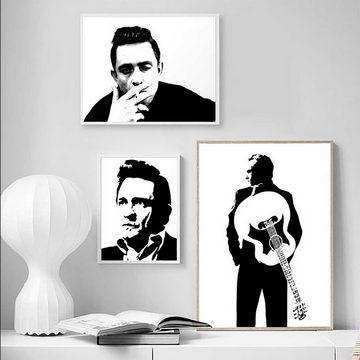 TPFLiving Kunstdruck (OHNE RAHMEN) Poster - Leinwand - Wandbild, Johnny Cash - Kunstdrucke des Country-Sängers und Songschreiber (Leinwand Wohnzimmer, Leinwand Bilder, Kunstdruck), Farben: Schwarz-weiß - Größe 13x18cm