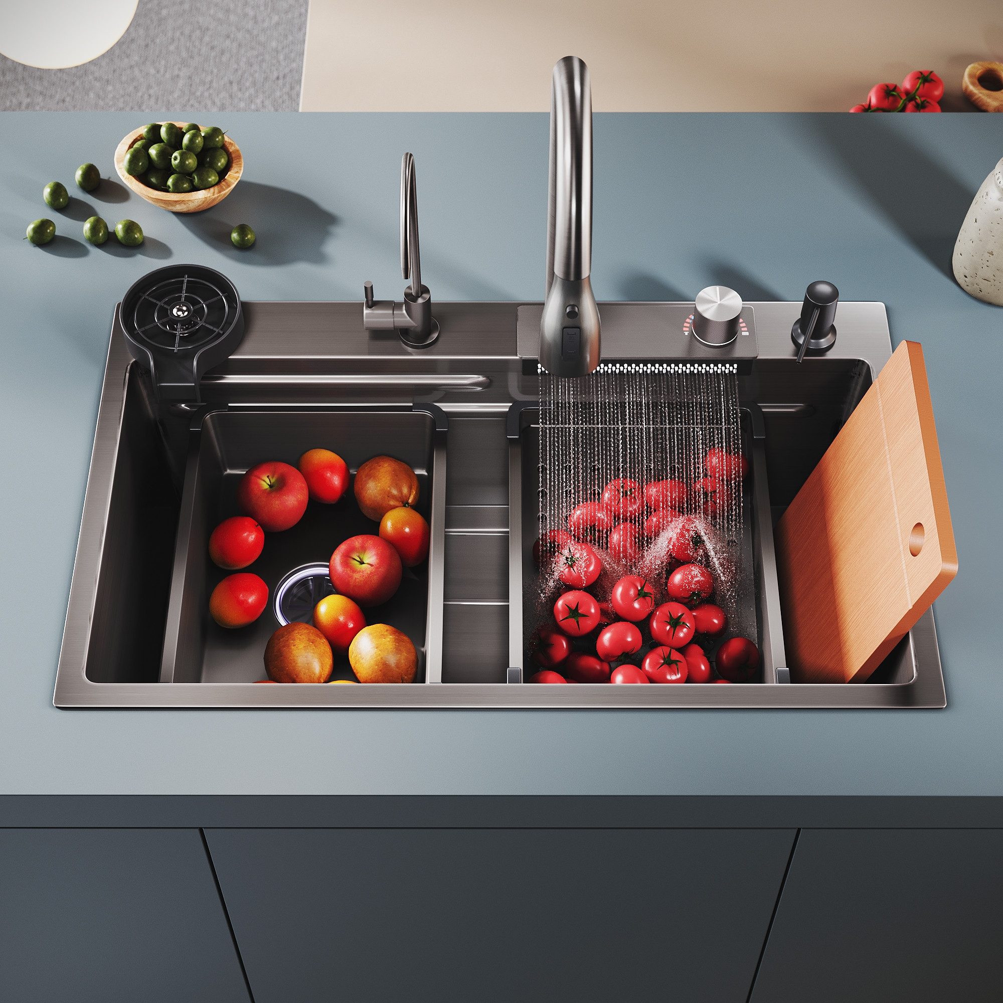 SONNI Küchenspüle Spülbecken/Multifunktionales Küchenspülbecken,80cm/75cmBreite wählbar., Ohne HD-LED, 75/45 cm, Küchenspüle aus Edelstahl Edelstahlspüle, Einbauspüle, Küchenspüle aus Edelstahl Edelstahlspüle, Einbauspüle Mit/Ohne HD-LED