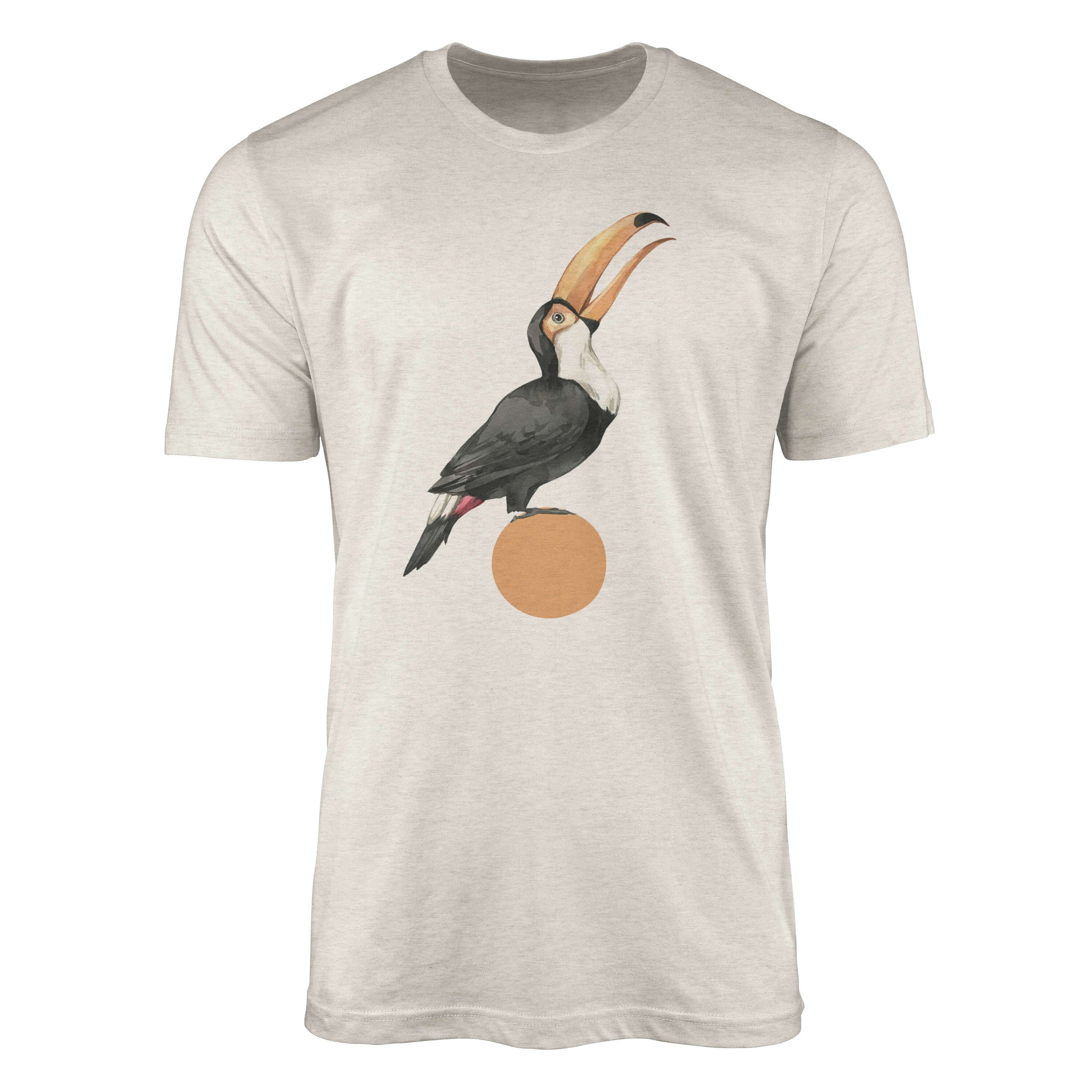 Sinus Art T-Shirt Herren Shirt Organic T-Shirt Aquarell Motiv Tukan Vogel Bio-Baumwolle Ökomode Nachhaltig Farbe (1-tlg)