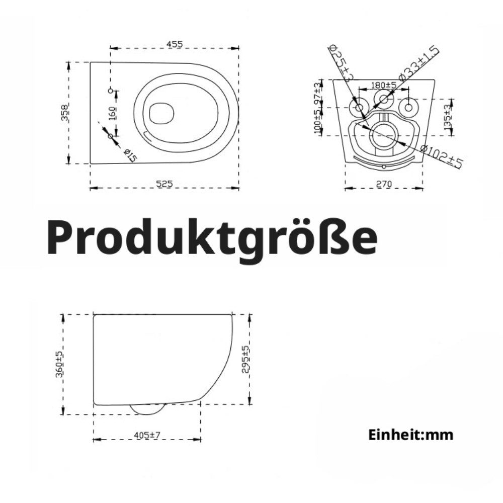 GarveeMore Tiefspül-WC mit 360° Rimless-Spülung, Soft-Close-Funktion, Schnelllösesystem, wandhängend, Abgang Wirbelspülung, aus Keramik, UF-Sitz (großes D-Desig – Bild 3 von 5