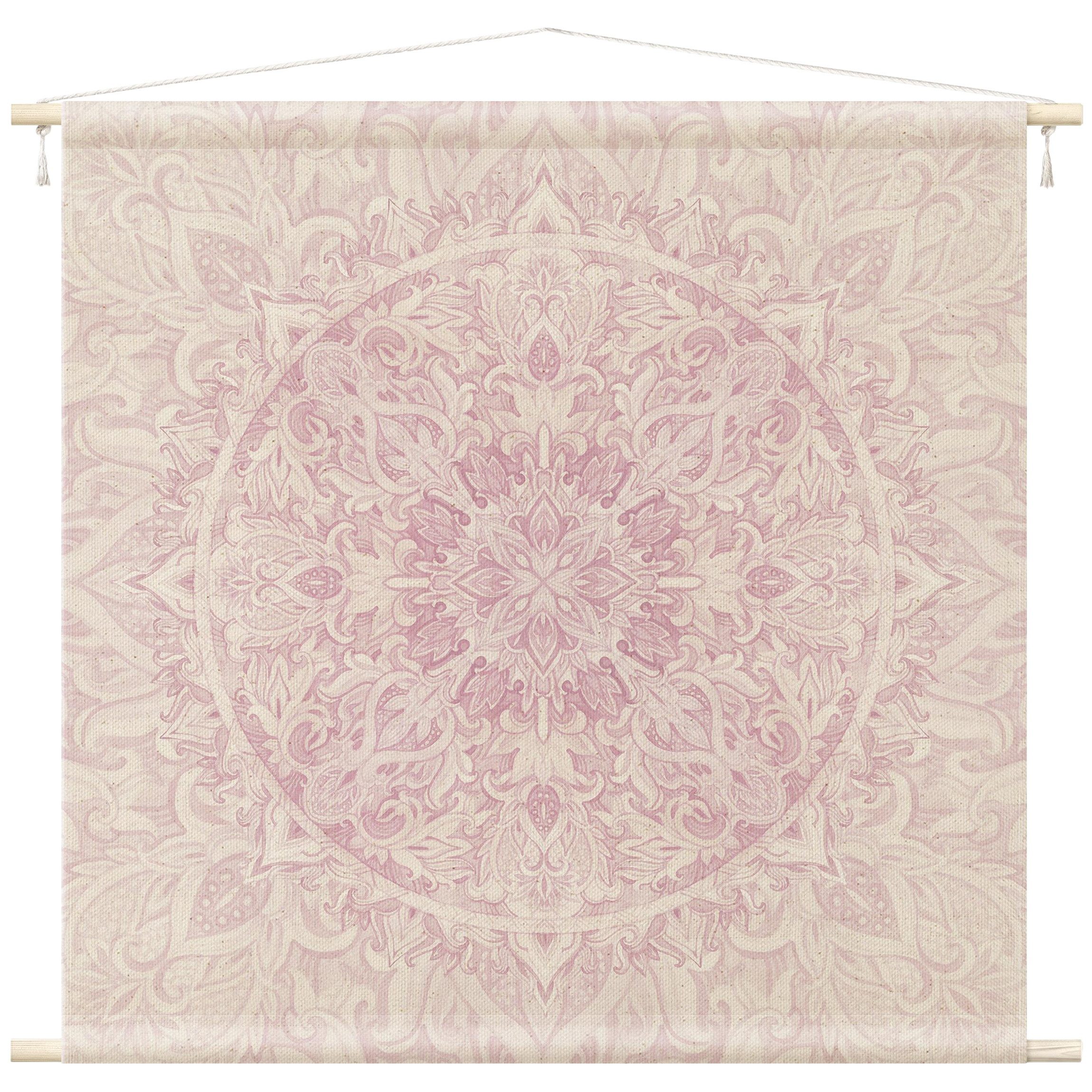 Bilderdepot24 Wandteppich modern Mandala Aquarell Muster Ornamente Spirituell rosa, quadratisch, Höhe: 2.6 mm, großes Wandbild aus Natur-Baumwolle Wandbehang Stoffbild Tuch Wollseil