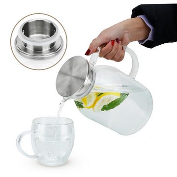 Intirilife Karaffe, Karaffe 1,8l Tee Kaffee Kanne Krug Glas Henkel mit Filter-Deckel