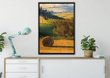 Pixxprint Leinwandbild Italienische Toskana Landschaft, Wanddekoration (1 St), Leinwandbild fertig bespannt, in einem Schattenfugen-Bilderrahmen gefasst, inkl. Zackenaufhänger