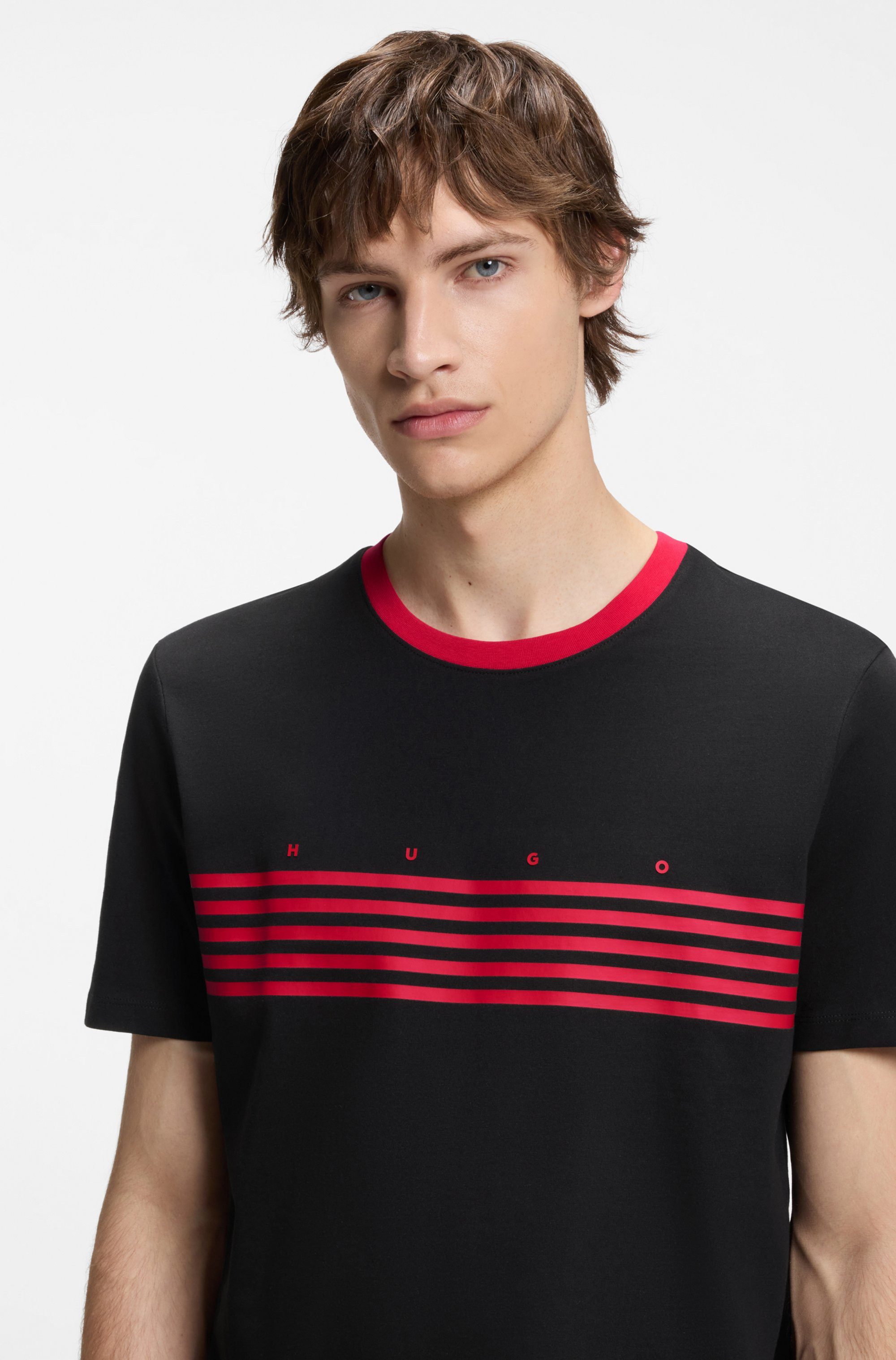 HUGO T-Shirt Dempsy kontrastfarbiger Ausschnitt, Regular Fit, reine Baumwolle