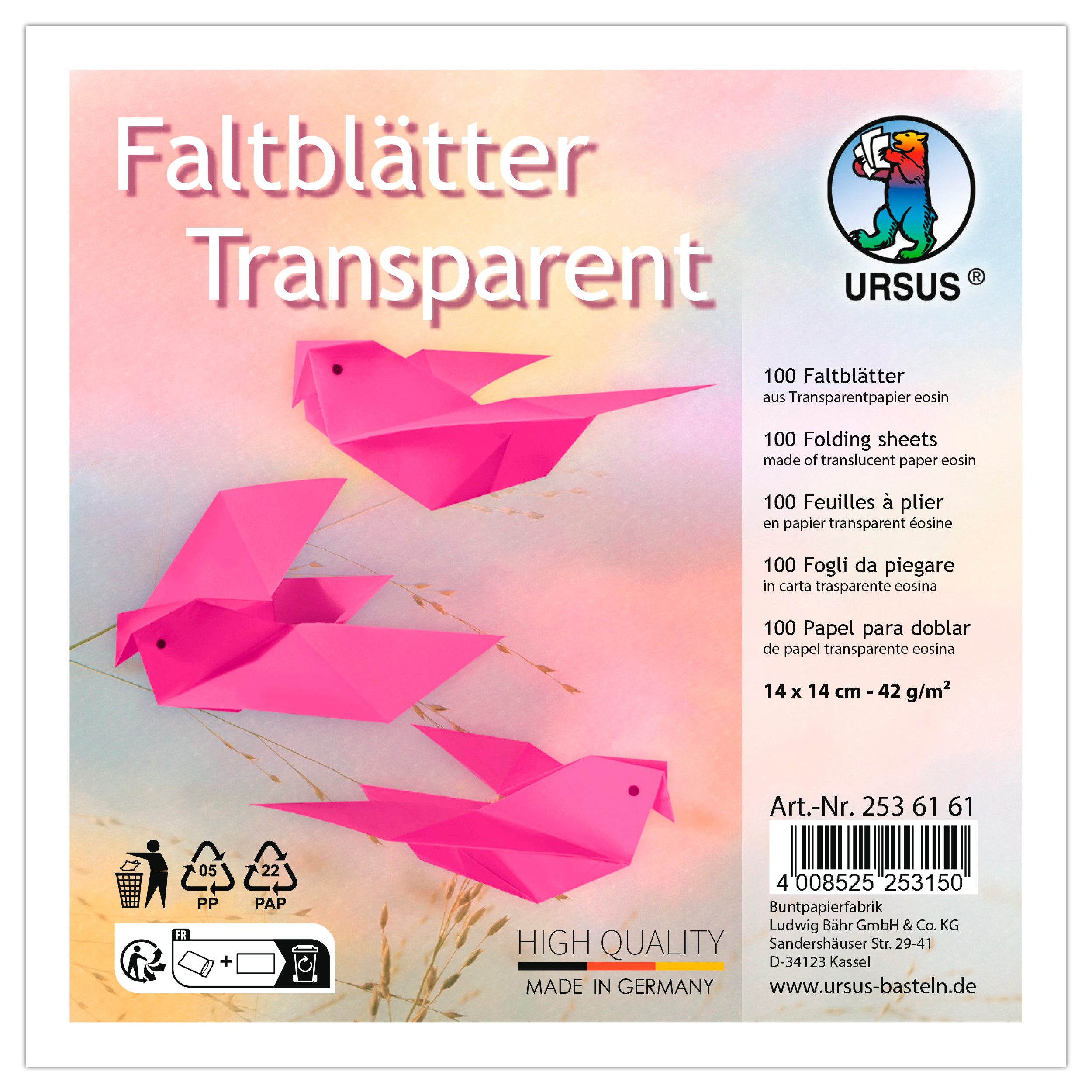 Ursus - Ludwig Bähr Kraftpapier, 100 Blatt, 14 cm x 14 cm