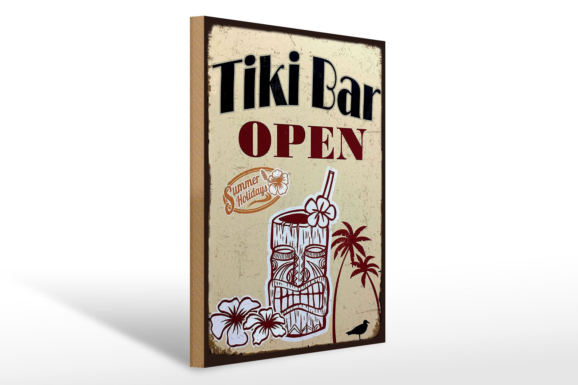 Femer GmbH Holzbild Reklame 30x40 cm Tiki Bar open, (1 St), Glatte Holzfaserplatte (MDF), vorn beschichtet