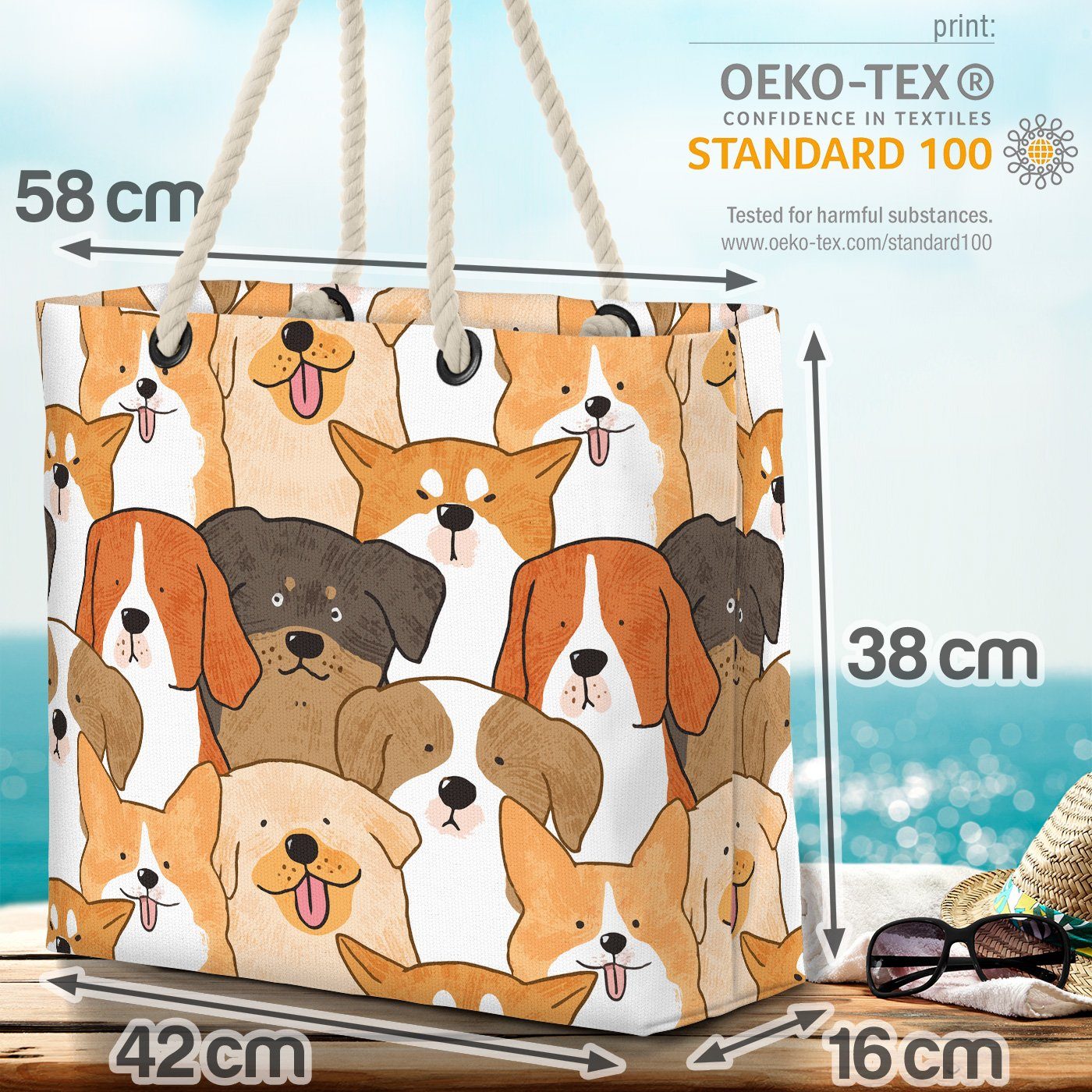 Hunde Züchten Strandtasche (1-tlg), Haustier Hundefutt Kinder Mops Rasse VOID Grafik Bande Comic