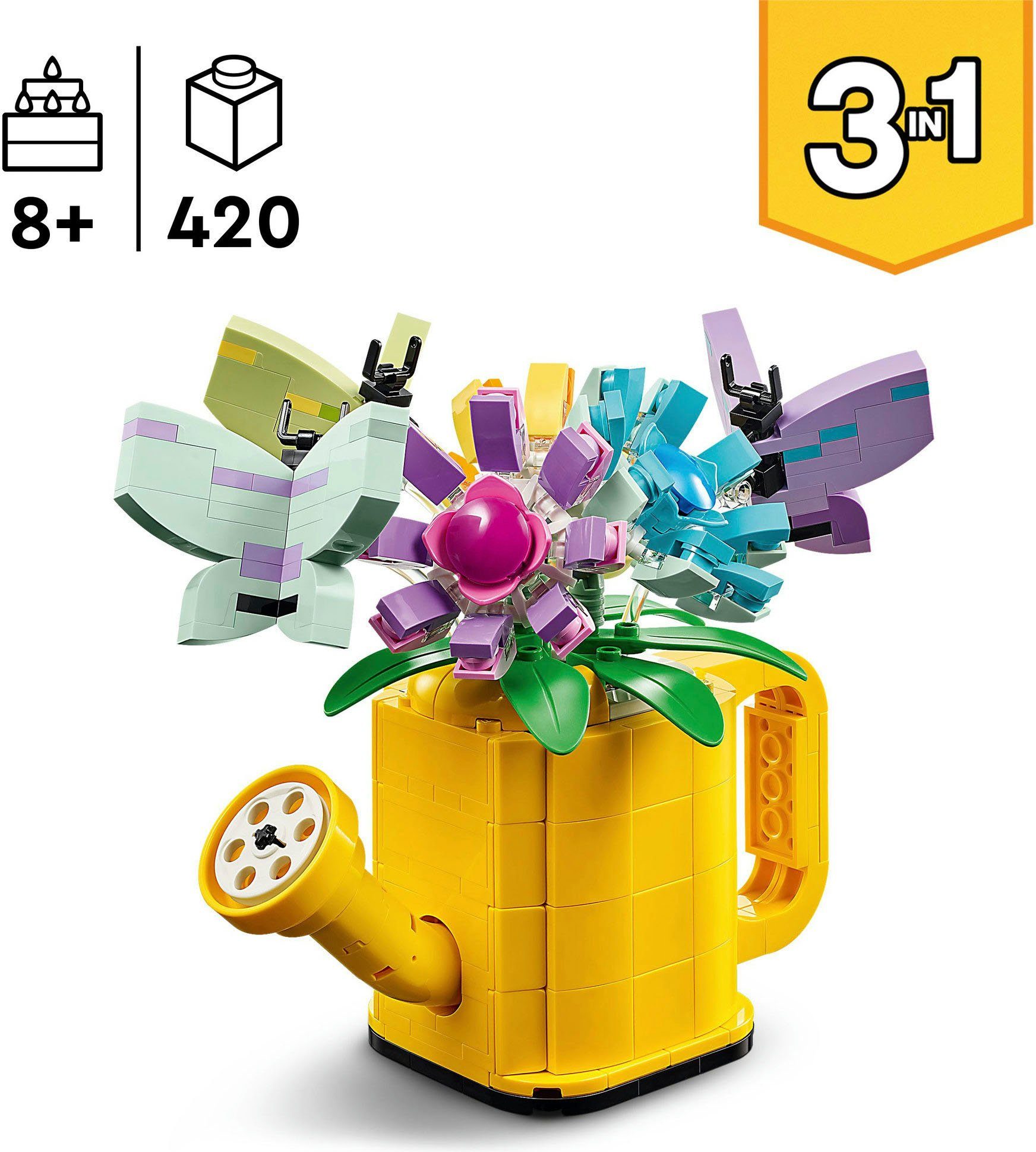 LEGO® Gießkanne mit Blumen (31149), LEGO Creator 3in1 Konstruktionsspielsteine, (420 St), Made in Europe