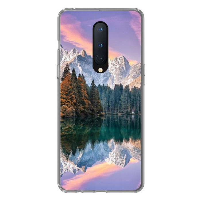 MuchoWow Handyhülle Berg - Wald - Wasser - Himmel - Rosa - Lila Phone Case Handyhülle OnePlus 8 Silikon Schutzhülle