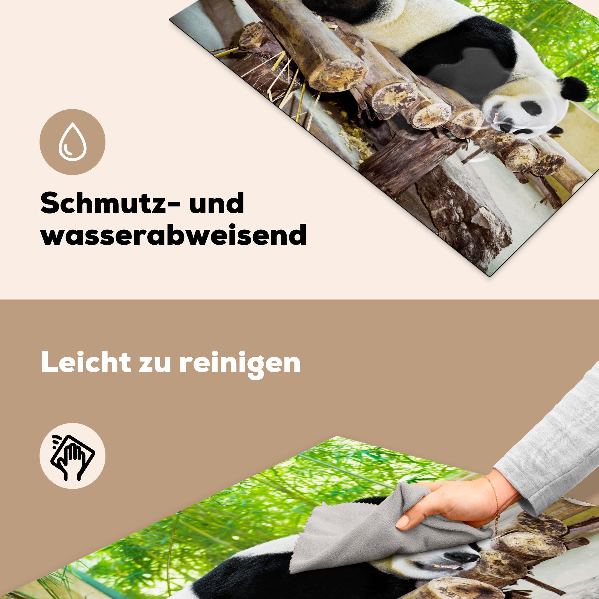 - - Balken, (1 küche, cm, Herdblende-/Abdeckplatte Induktionskochfeld Ceranfeldabdeckung Schutz tlg), für die 81x52 Panda MuchoWow - Vinyl, Bambus Schlafen