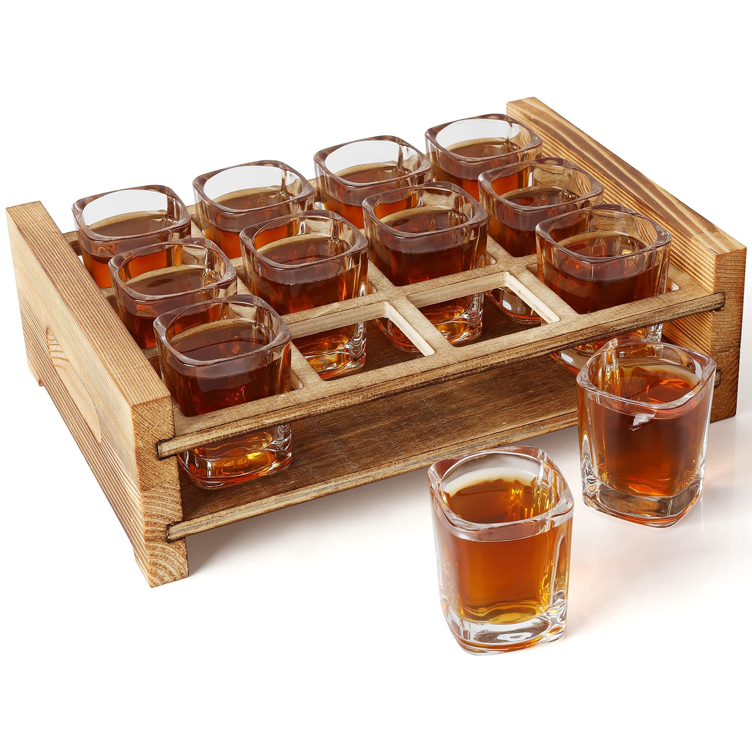 Belle Vous Gläser-Set BELLE VOUS 12er Shot Gläser Set 60 ml mit Holztablett, Holz