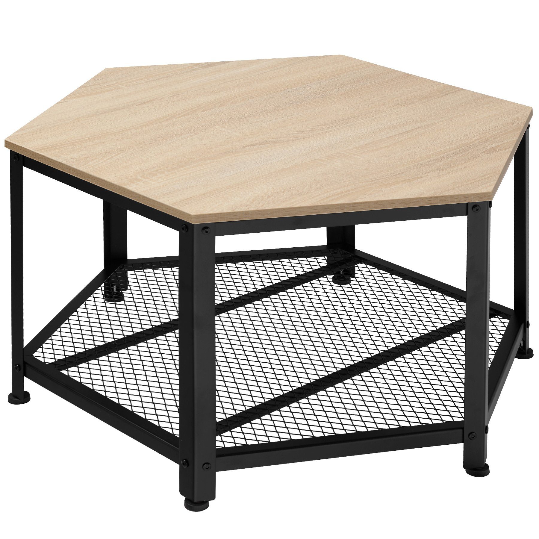 tectake Couchtisch Beistelltisch Norwich 86,5x75x46,5cm (1-St., 1 tlg), Sechseckiger Couchtisch im minimalistischen Industrial Style