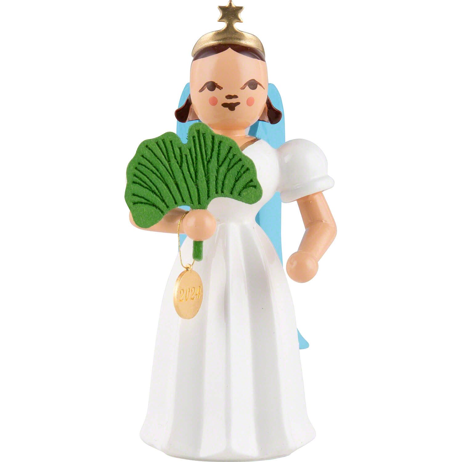 Blank Kunstgewerbe Dekofigur Faltenlangrockengel mit Ginkgoblatt, farbig - Jahresedition 2024 (6,6