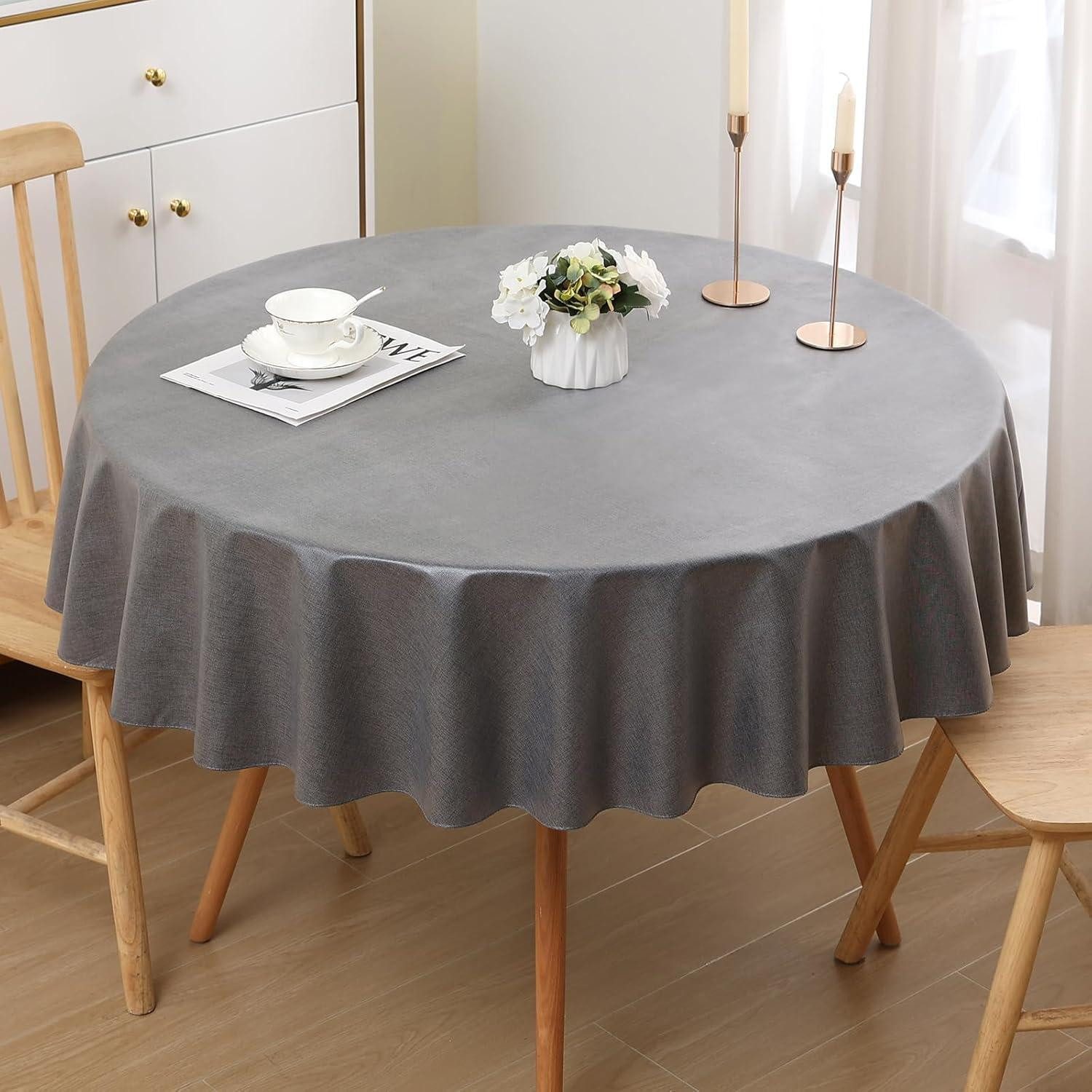 LuxusKollektion Tischdecke Tischdecke Leinenoptik Abwaschbar Lotuseffekt 120 cm (Rund) Dunkelgrau
