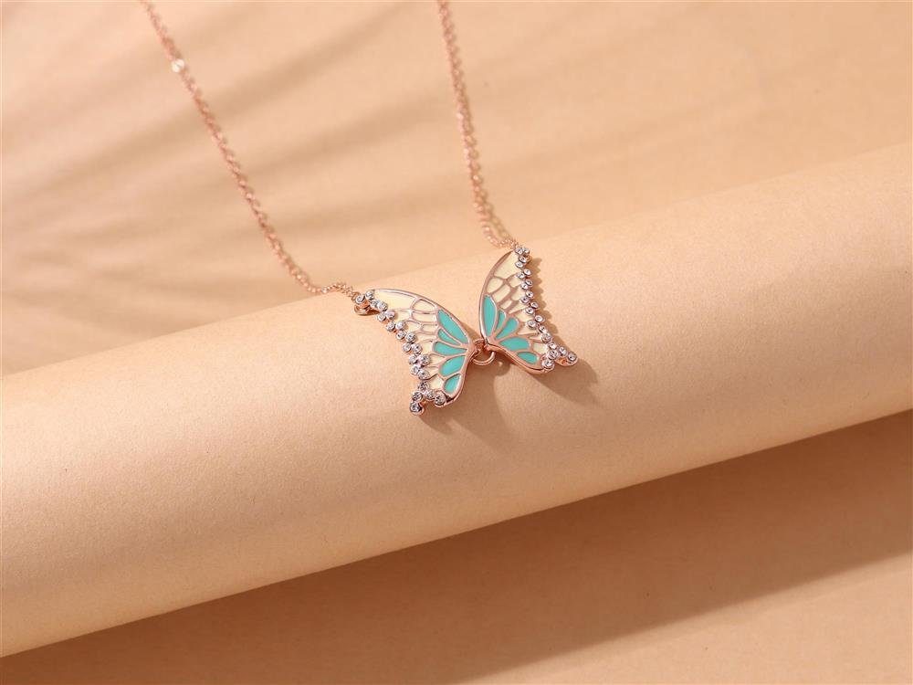 Messing (1-tlg), Ketten-Set Rosegold Kette BUNGSA Schmetterling Damen Halskette Necklace aus