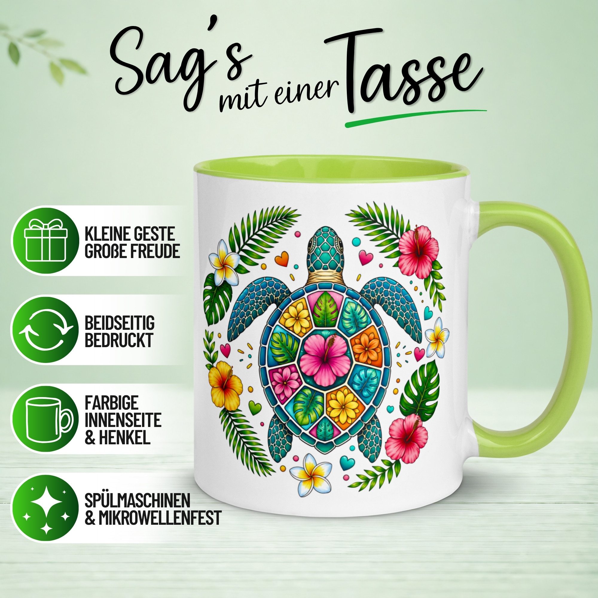 Momentals Tasse Schildkröte – „Sommer Strand Entspannung“ – Schildkröten Geschenk, Gratis Versand · Links-&Rechtshänder · Spülmaschinenfest