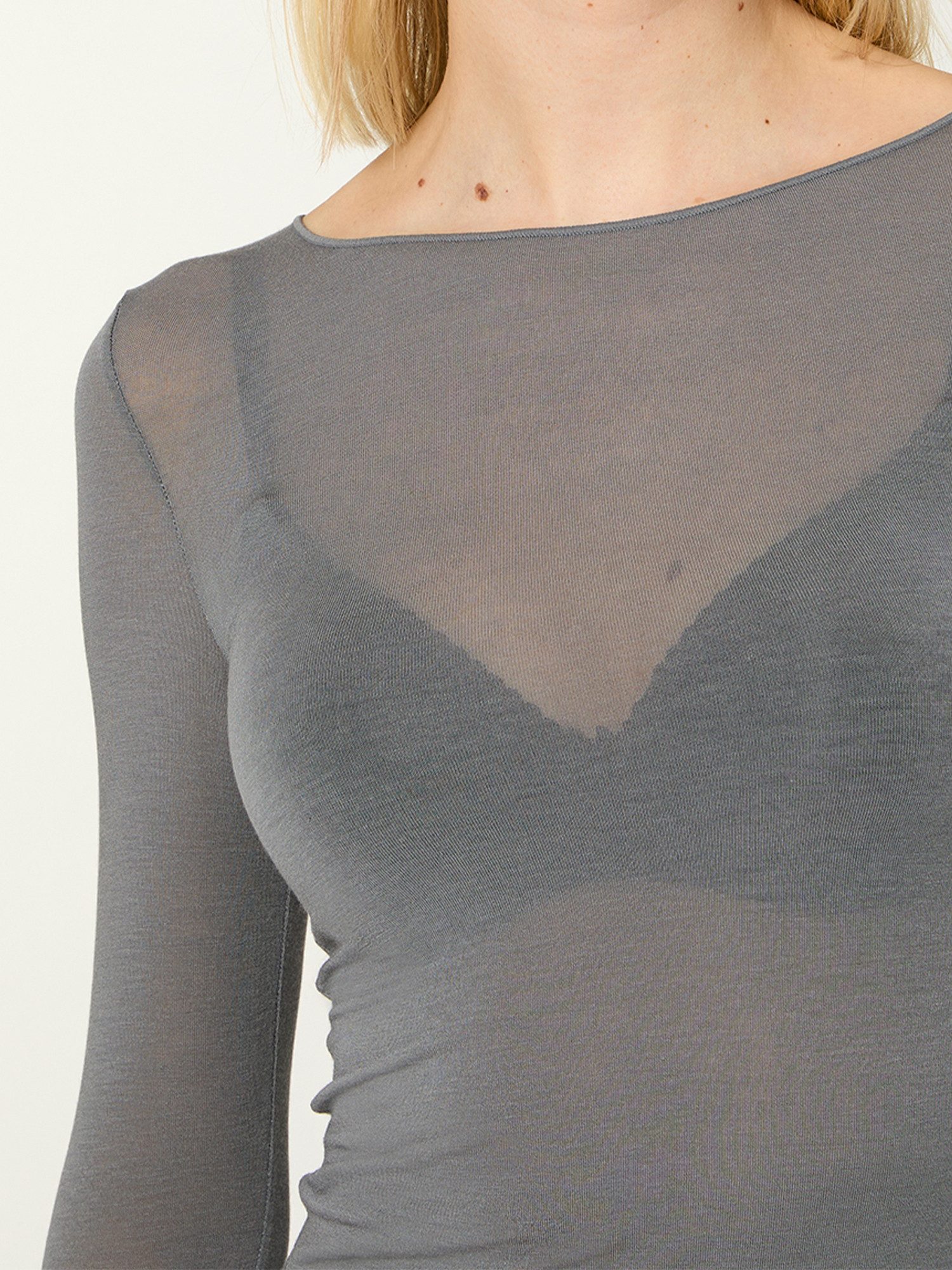 Nur Die Longsleeve NUR DIE X KILIAN KERNER Damen Langarmshirt Roundneck mit Kaschmir Wide-Neck-Ausschnitt - kombiniert perfekt Wärme, Weichheit und Stil