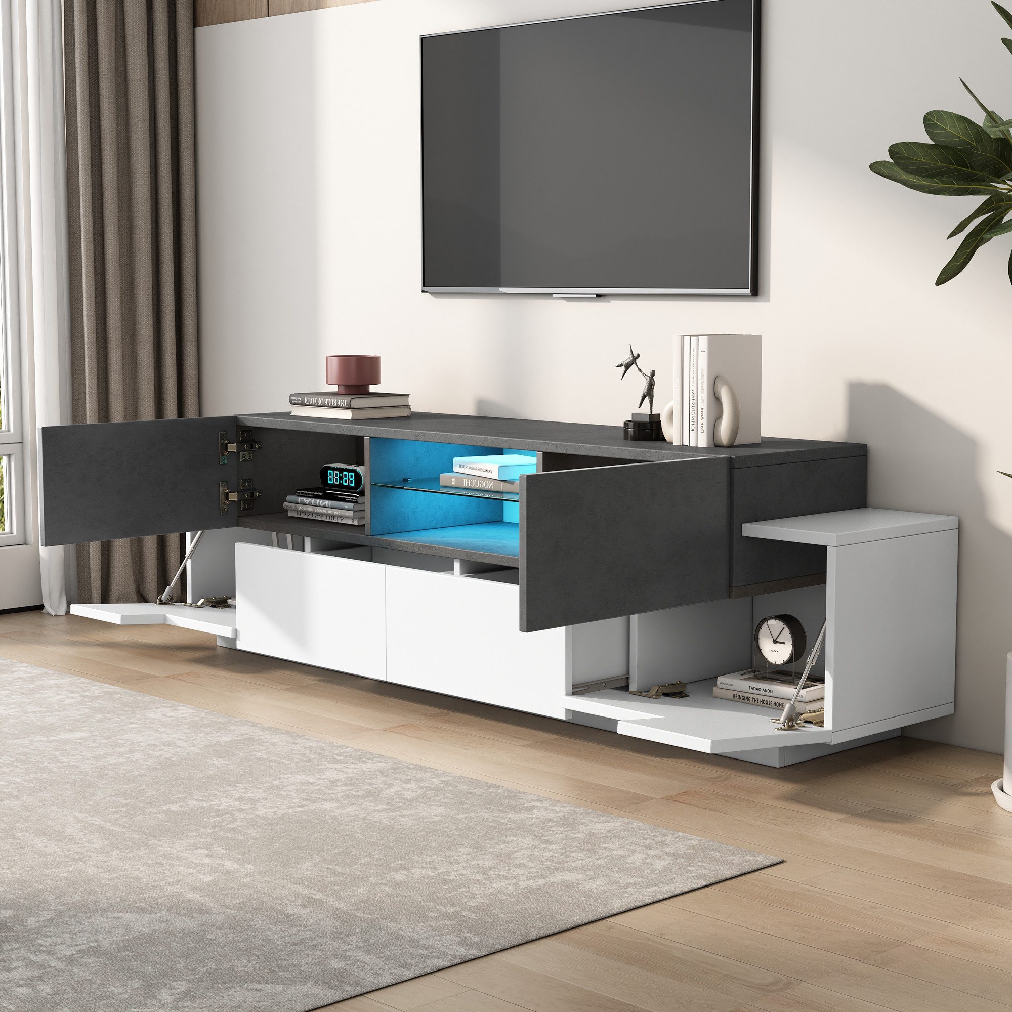 Odikalo TV-Schrank TV-Bank Fernsehschrank Lowboard Sideboard Medienschrank Stauraum Weiss