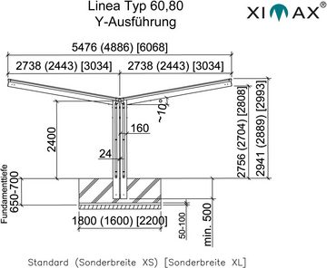 Ximax Doppelcarport Linea Typ 60 Y-schwarz, BxT: 548x495 cm, 240 cm Einfahrtshöhe, Aluminium