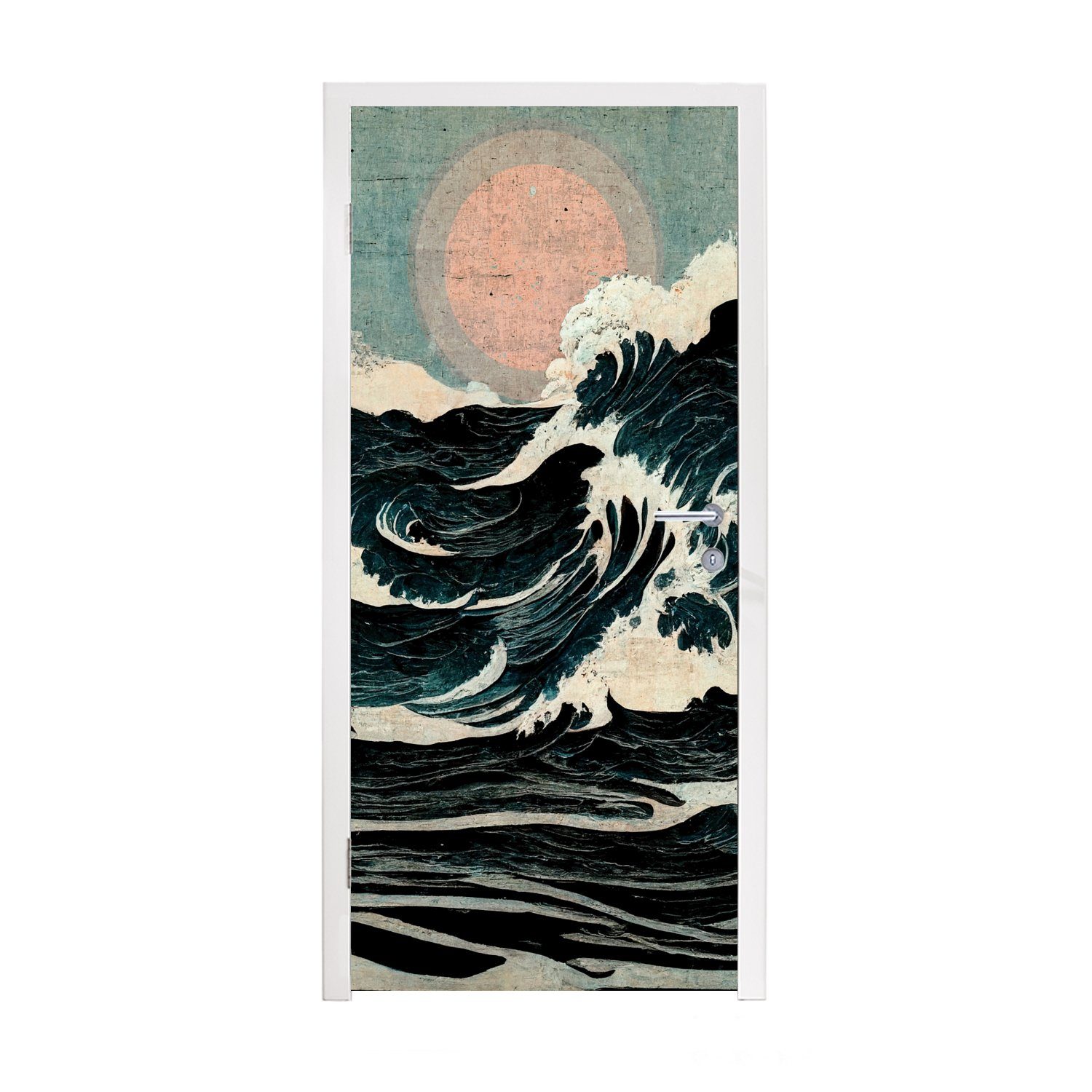 MuchoWow Türtapete Jahrgang - Meer - Wellen - Sonne, Matt, bedruckt, (1 St), Fototapete für Tür, Türaufkleber, 75x205 cm