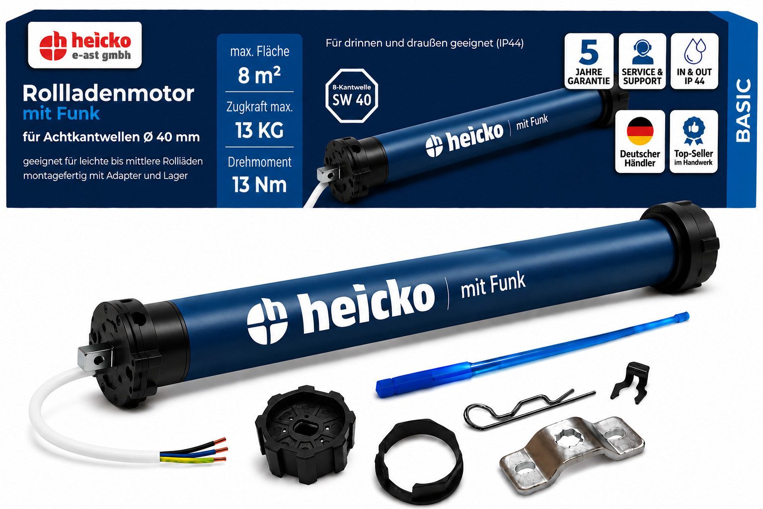 heicko e-ast GmbH Rollladenmotor heicko 10-50Nm Rollladenmotor Rohrmotor SW40-60 Antrieb Funk basic