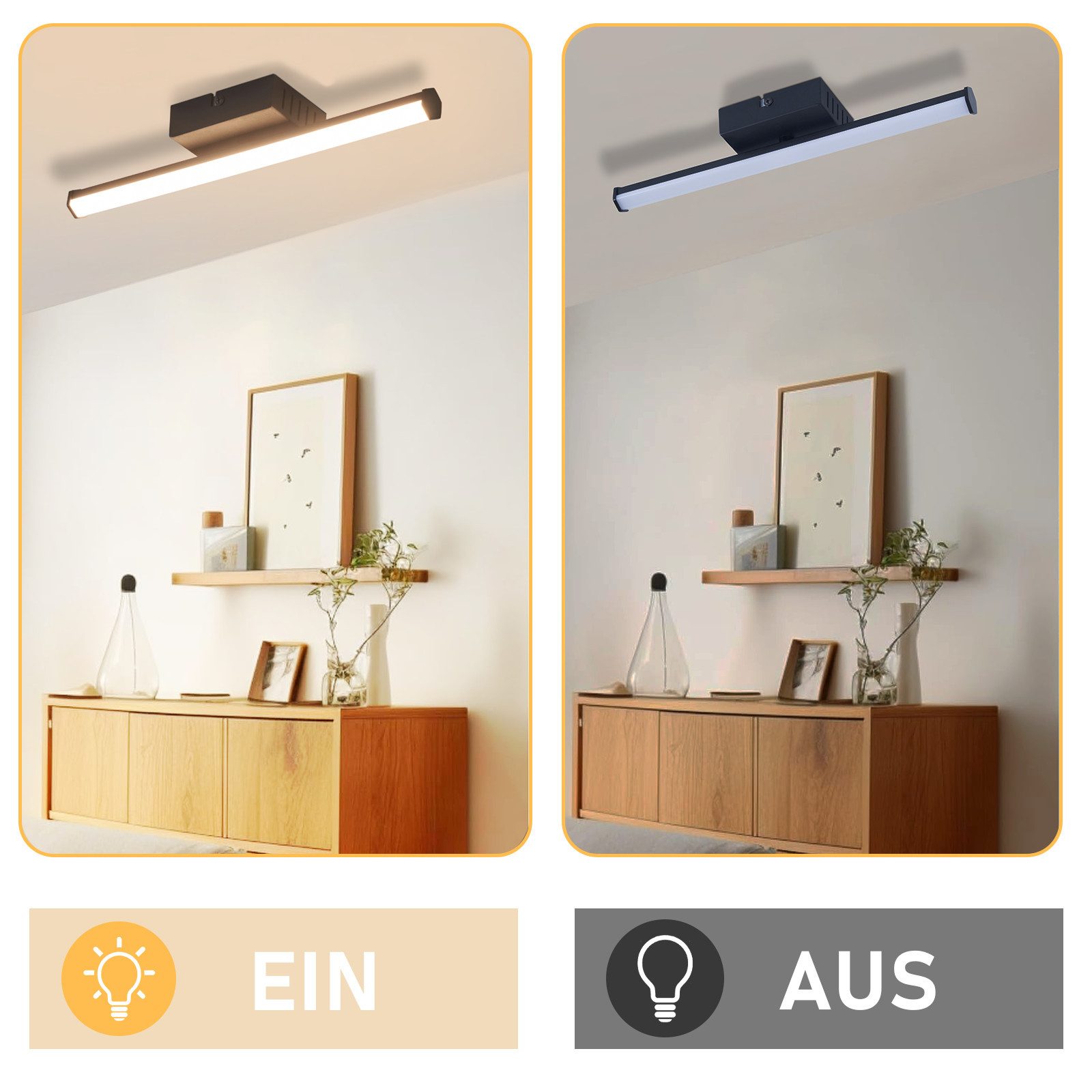 ZMH LED Deckenleuchte Wohnzimmer Schwarz Modern Wandleuchte Innen 3000K für Küche Flur, LED fest integriert, Warmweiß – Bild 5 von 5