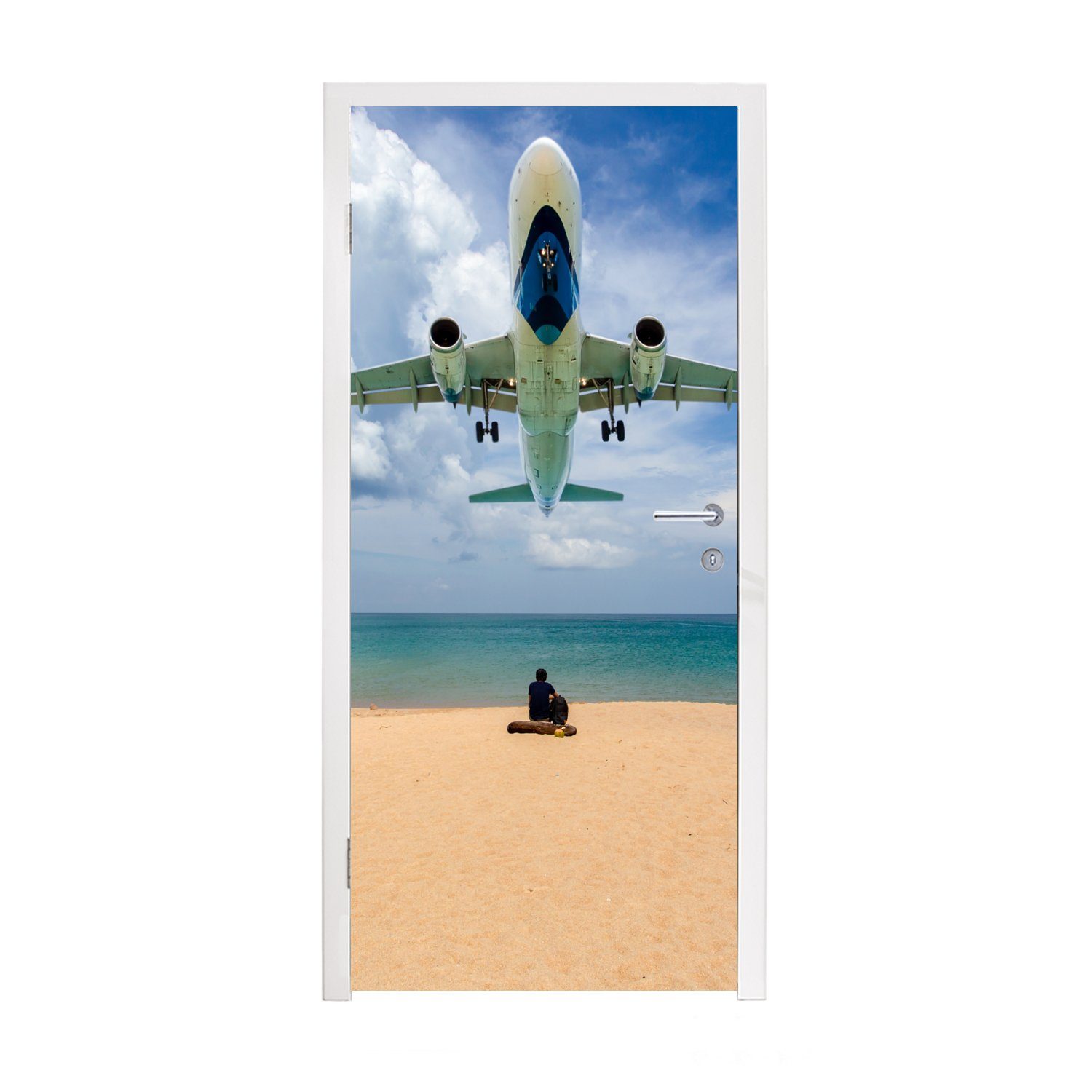 MuchoWow Türtapete Strand - Meer - Flugzeuge, Matt, bedruckt, (1 St), Fototapete für Tür, Türaufkleber, 75x205 cm